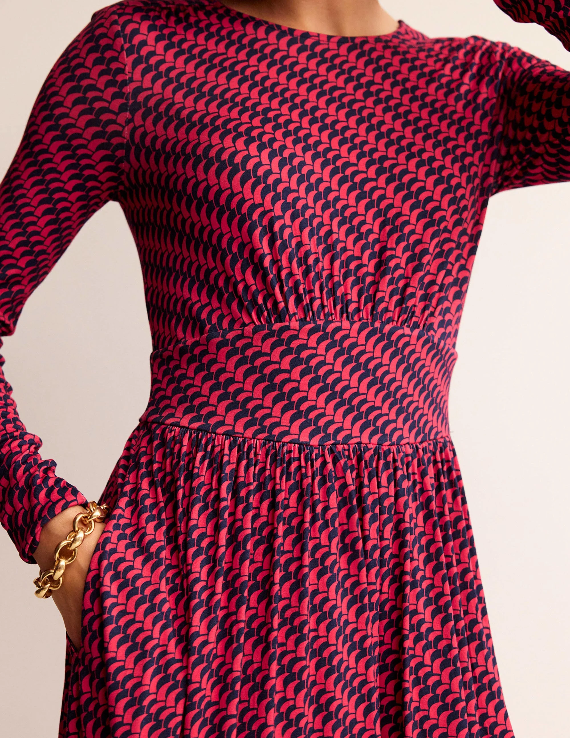 Thea Short Jersey Dress-Pop Peony, Geo fall - Image 3