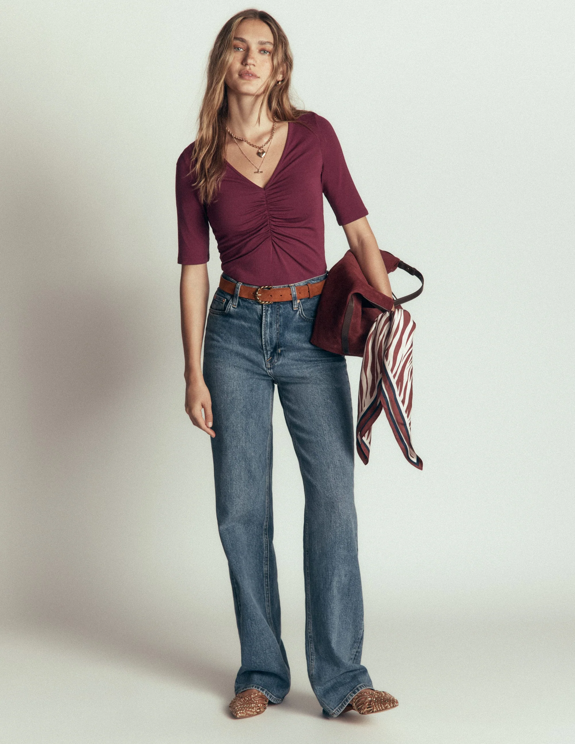 Tia Ruched V-neck Top-Deep Wisteria - Image 2