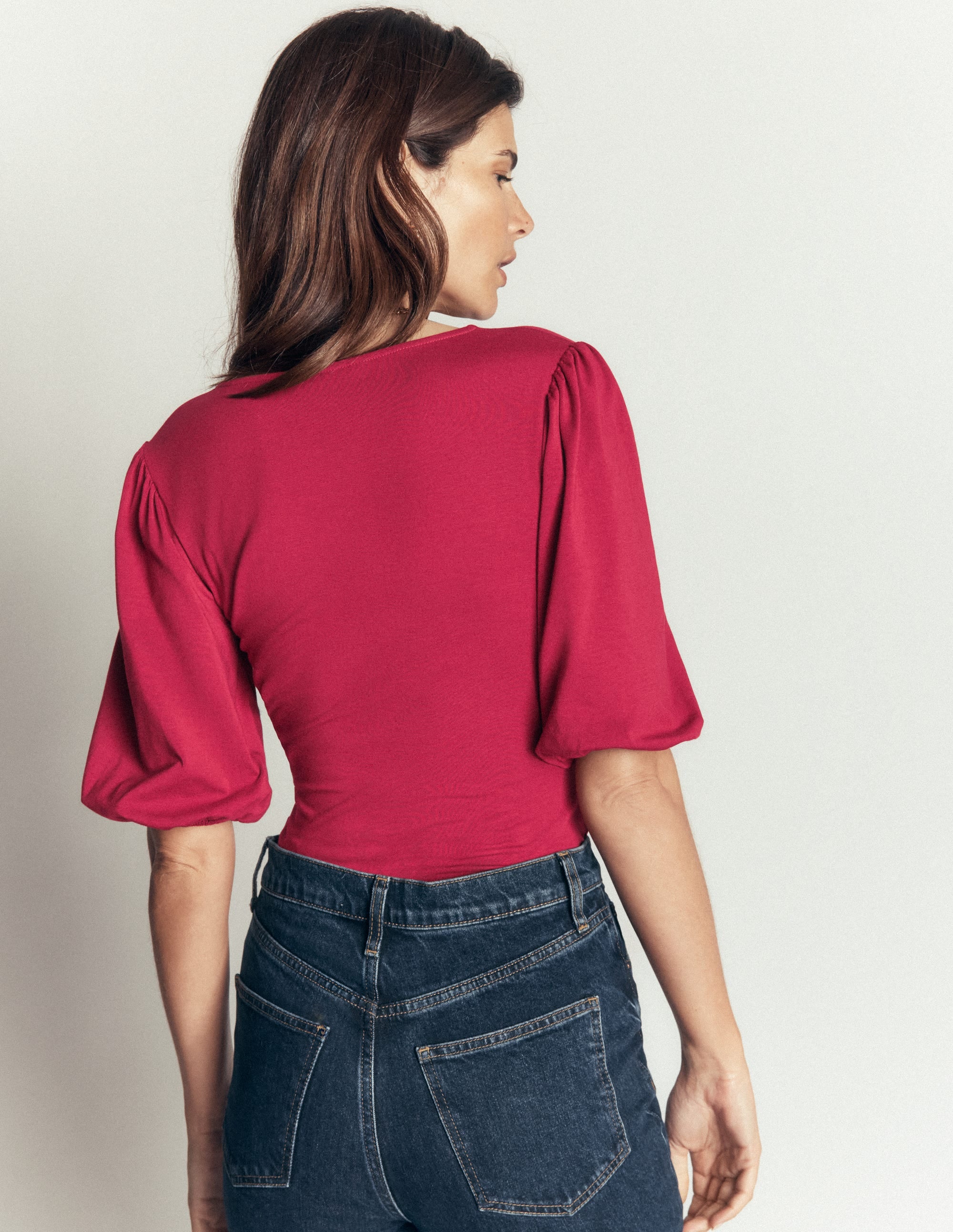 Tia Ruched Wrap Top-Ruby Red - Image 2