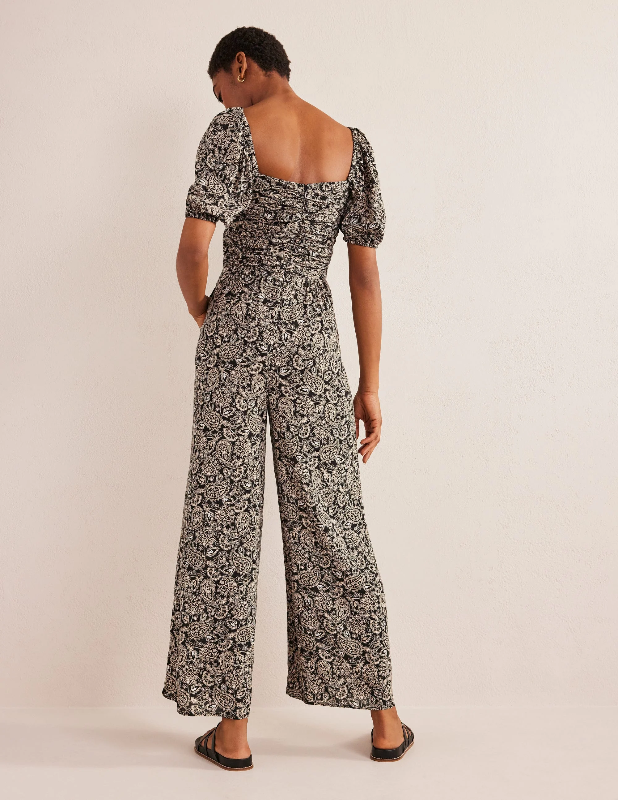 Tie Neck Keyhole Jumpsuit-Black, Paisley Terrace - Image 4