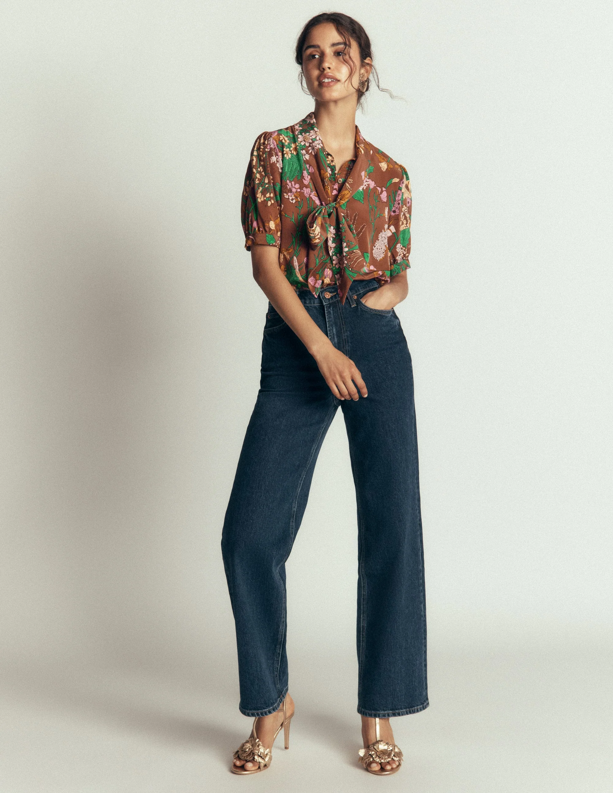 Tie Neck Silk Top-Woodland, Whimsical Flora - Image 7