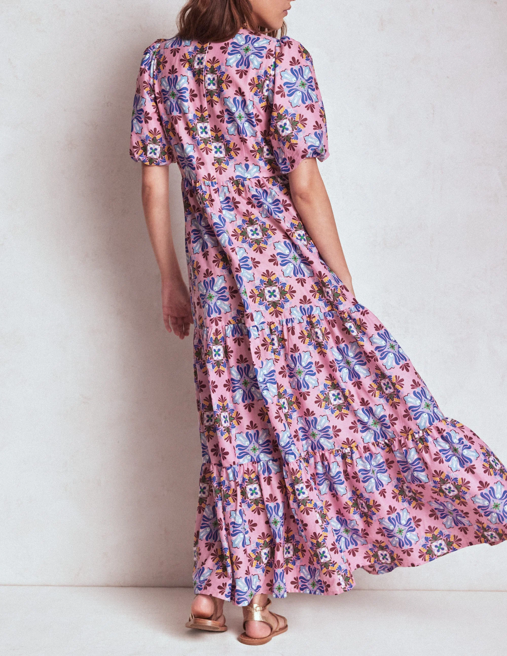 Tiered Poplin Maxi Dress-Formica Pink, Bloom Mosaic - Image 3