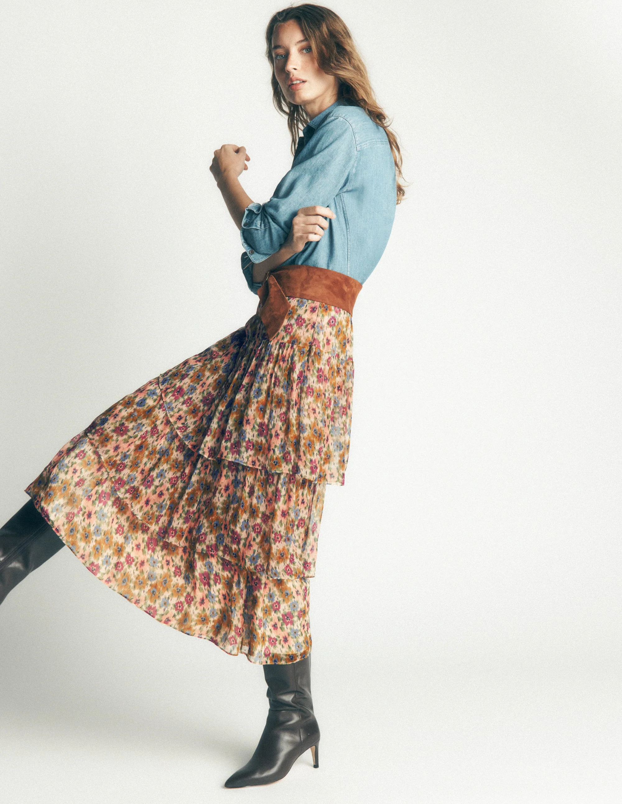Tiered Ruffle Midi Skirt-Multi, Flecked Garden - Image 6