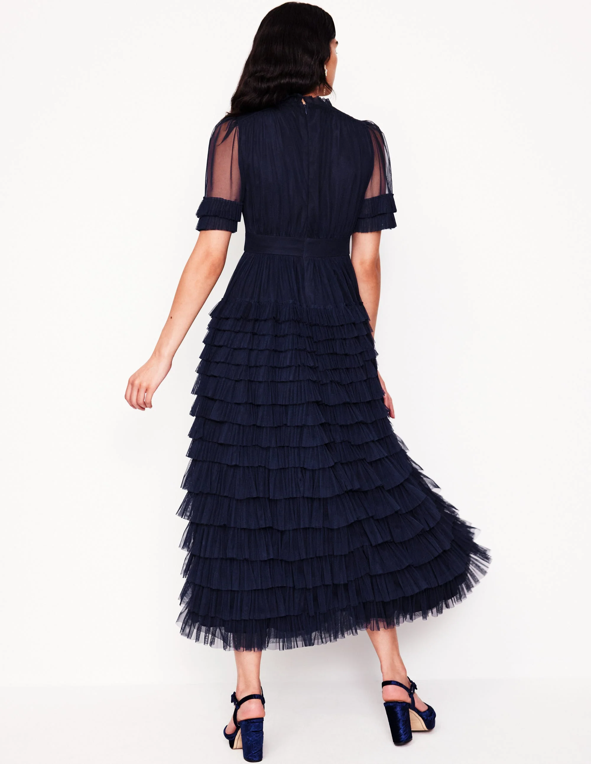 Tiered Ruffle Tulle Dress-Navy - Image 3