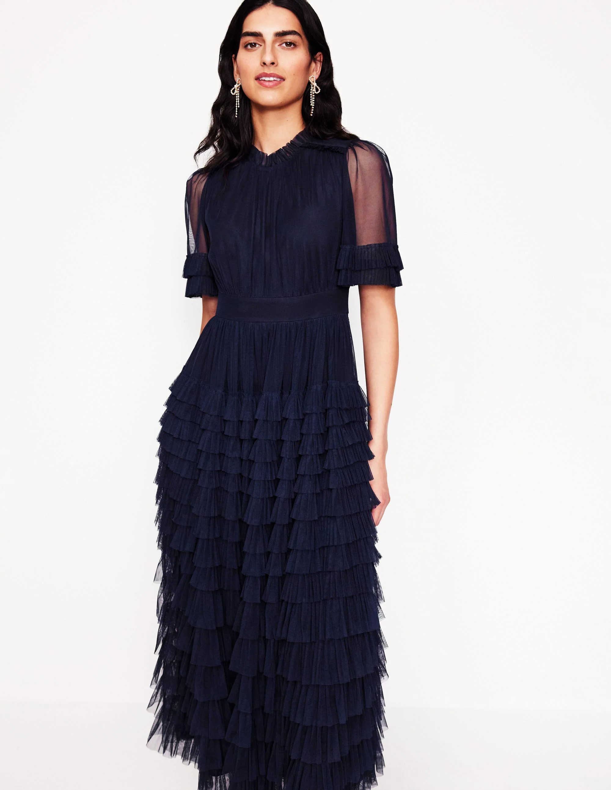 Tiered Ruffle Tulle Dress-Navy - Image 4