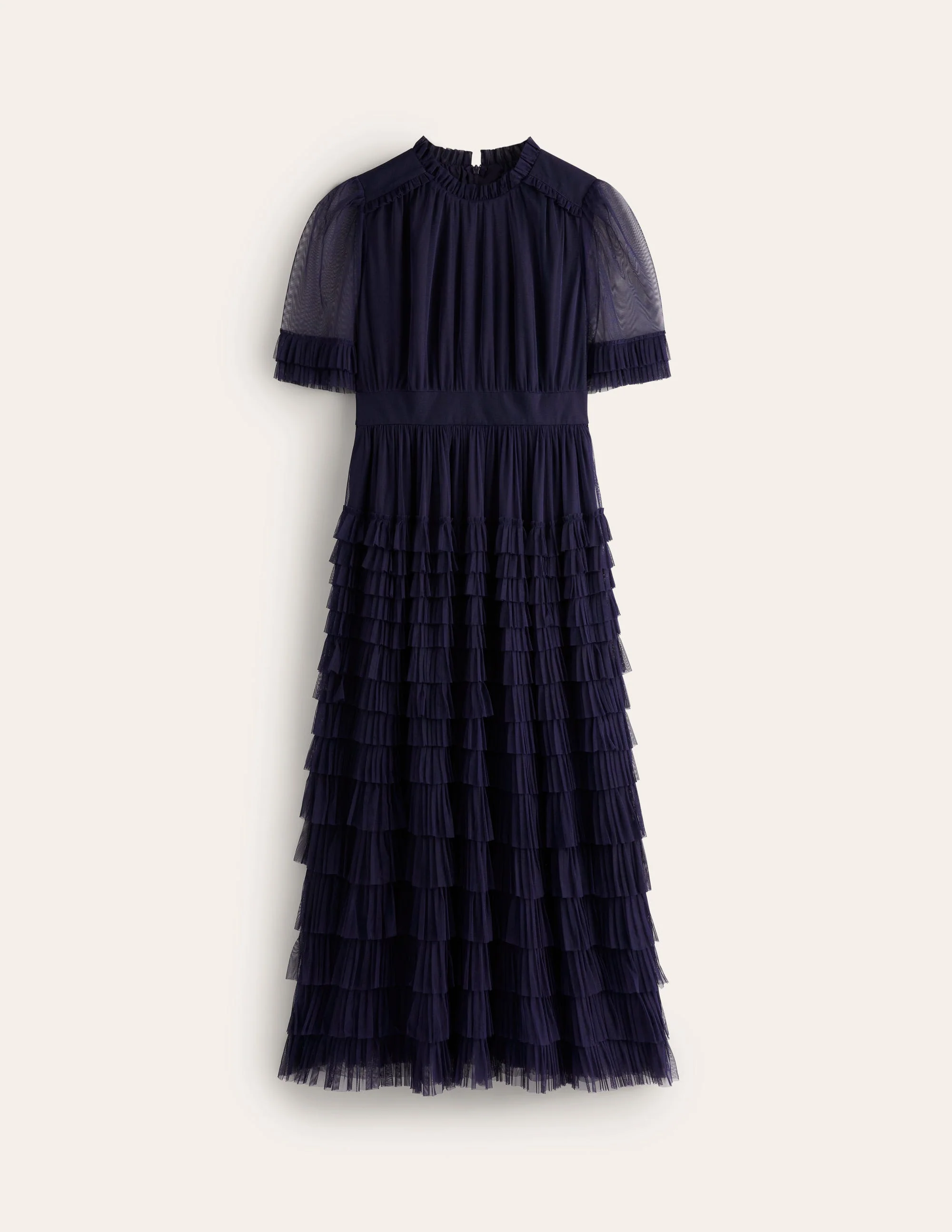 Tiered Ruffle Tulle Dress-Navy - Image 7