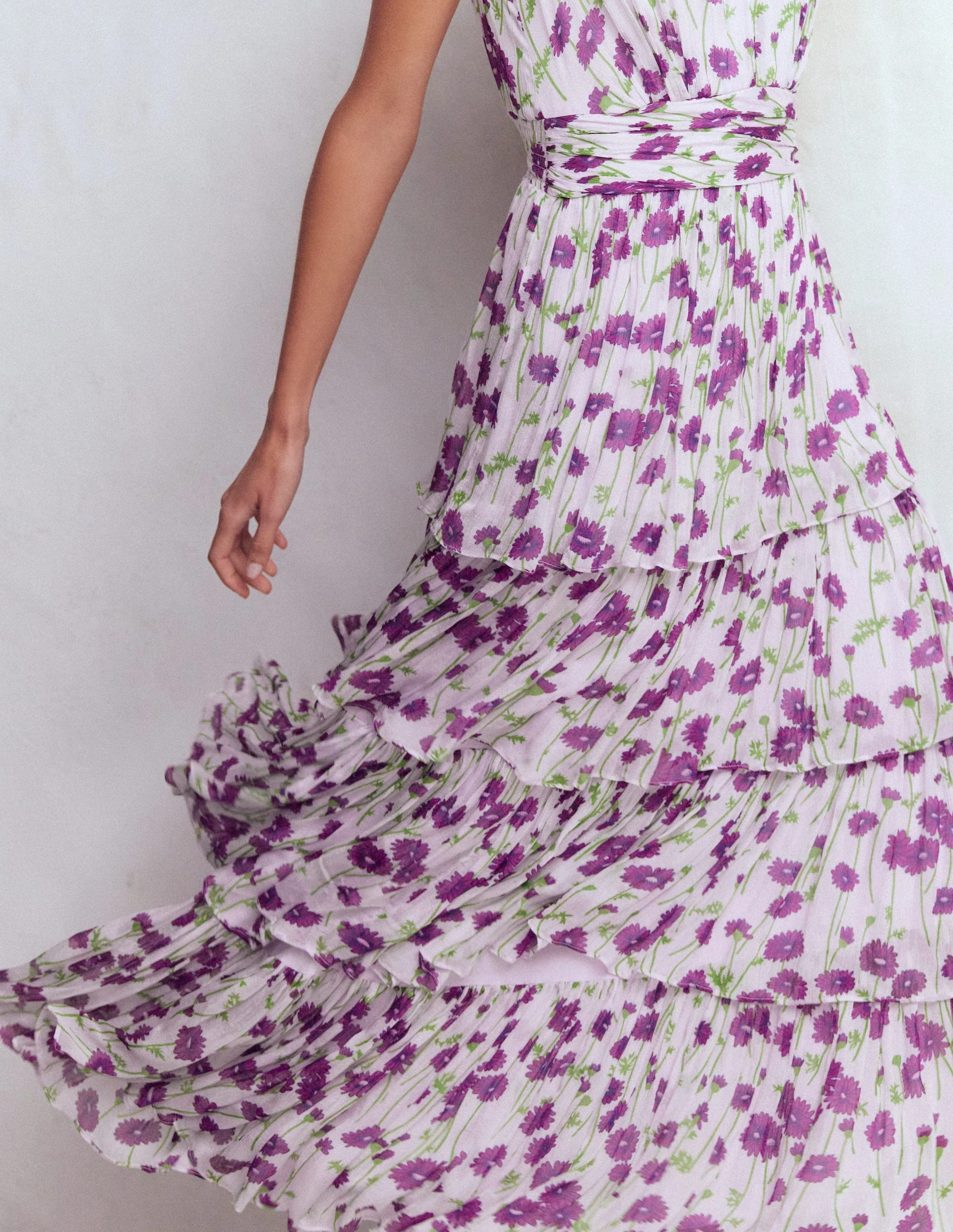 Tiered Sleeveless Dress-Purple Daisy Stems - Image 2