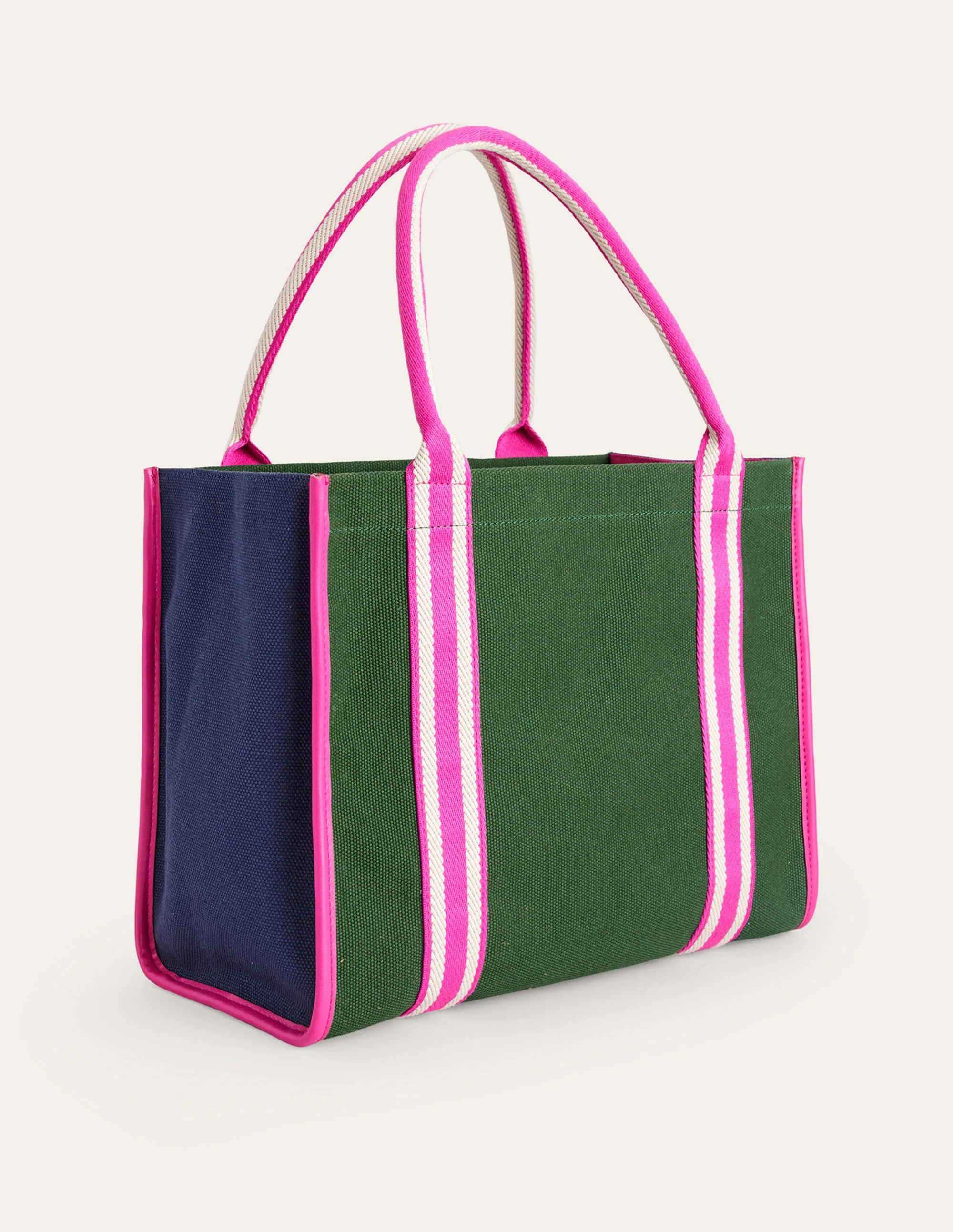 Tilda Canvas Tote Bag-Pink, Navy, Green Colourblock - Image 3