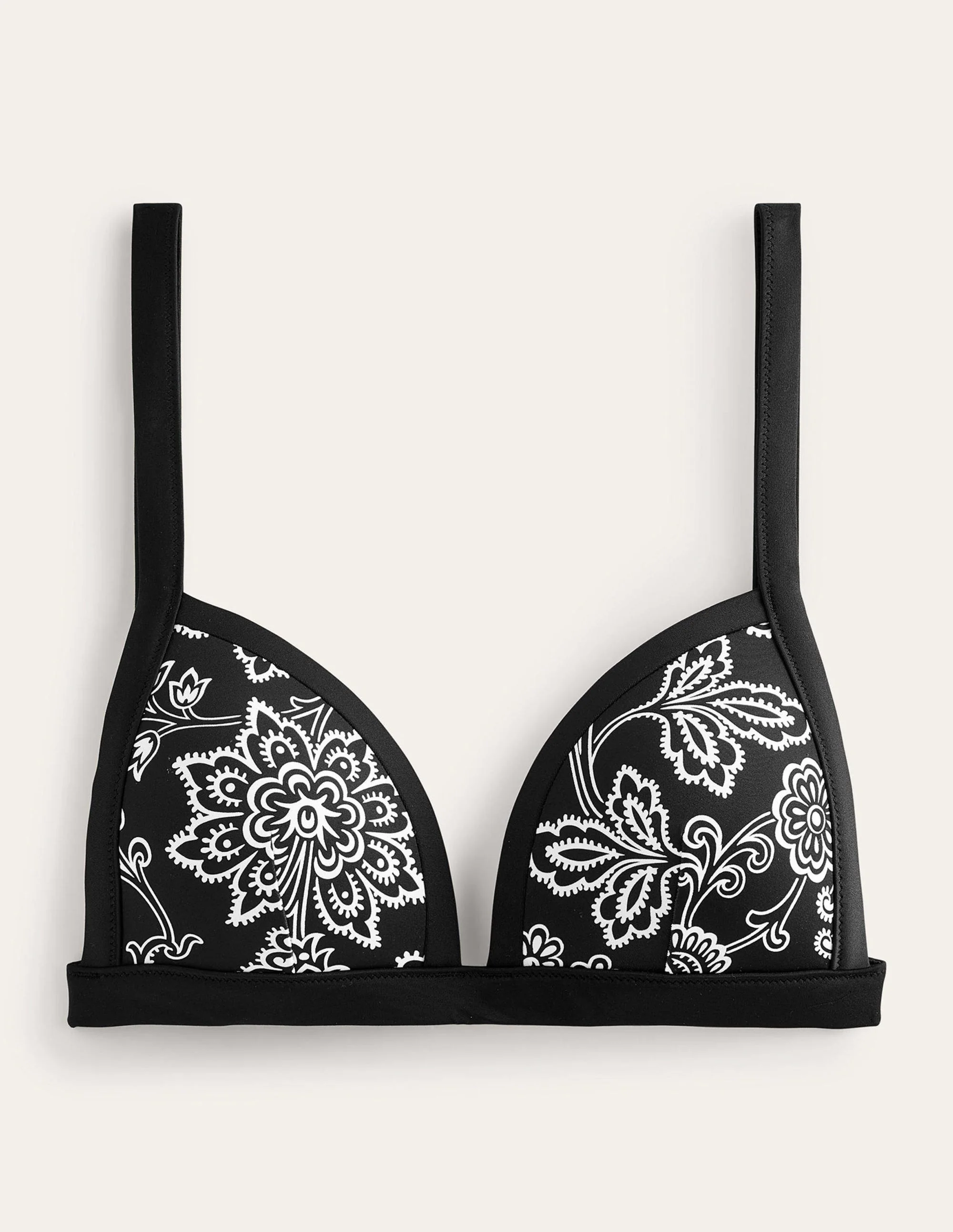 Triangle Panelled Bikini Top-Black, White Floral - Image 5