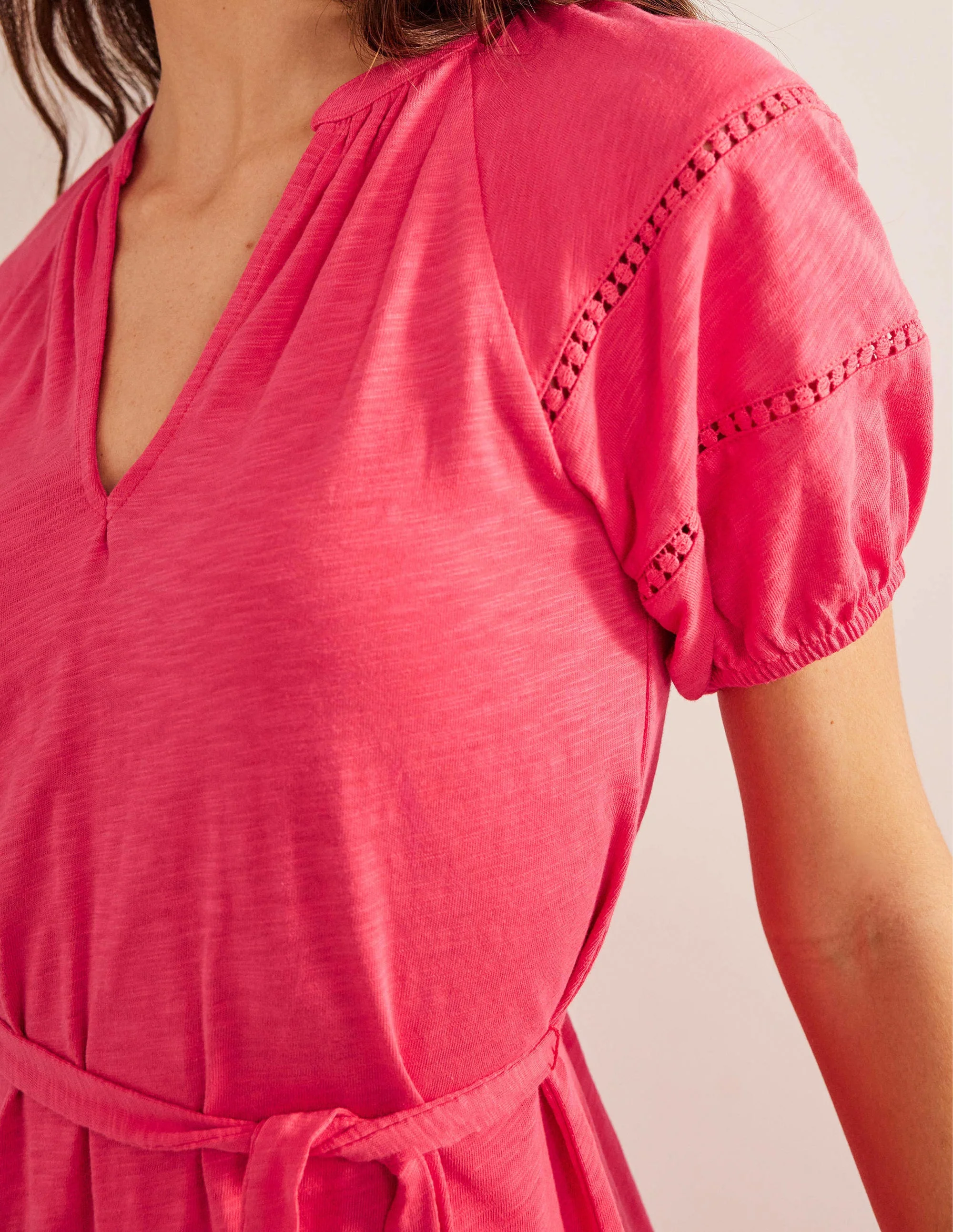Trim Detail Jersey Dress-Pop Peony - Image 2