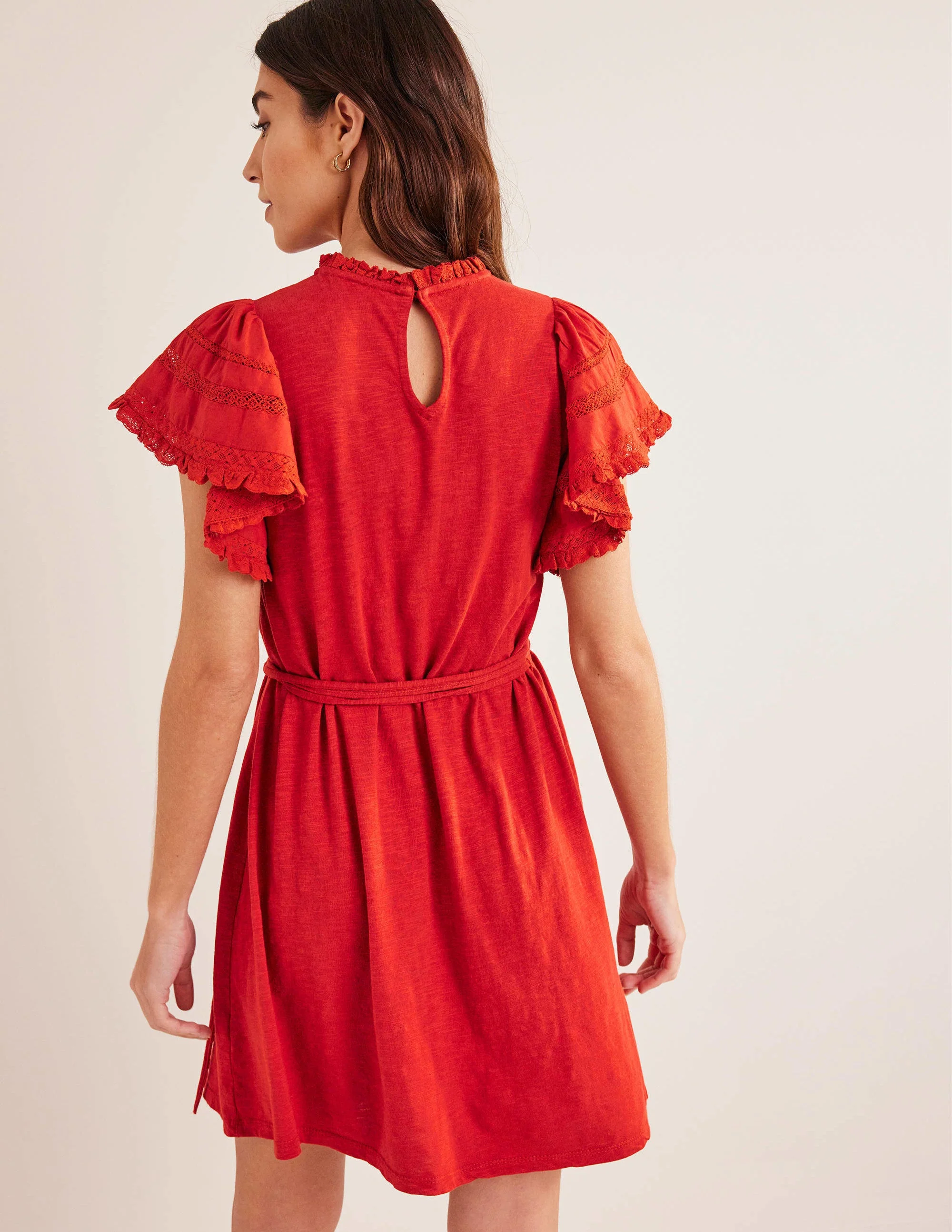 Trim Detail Jersey Mini Dress-Tomato - Image 3