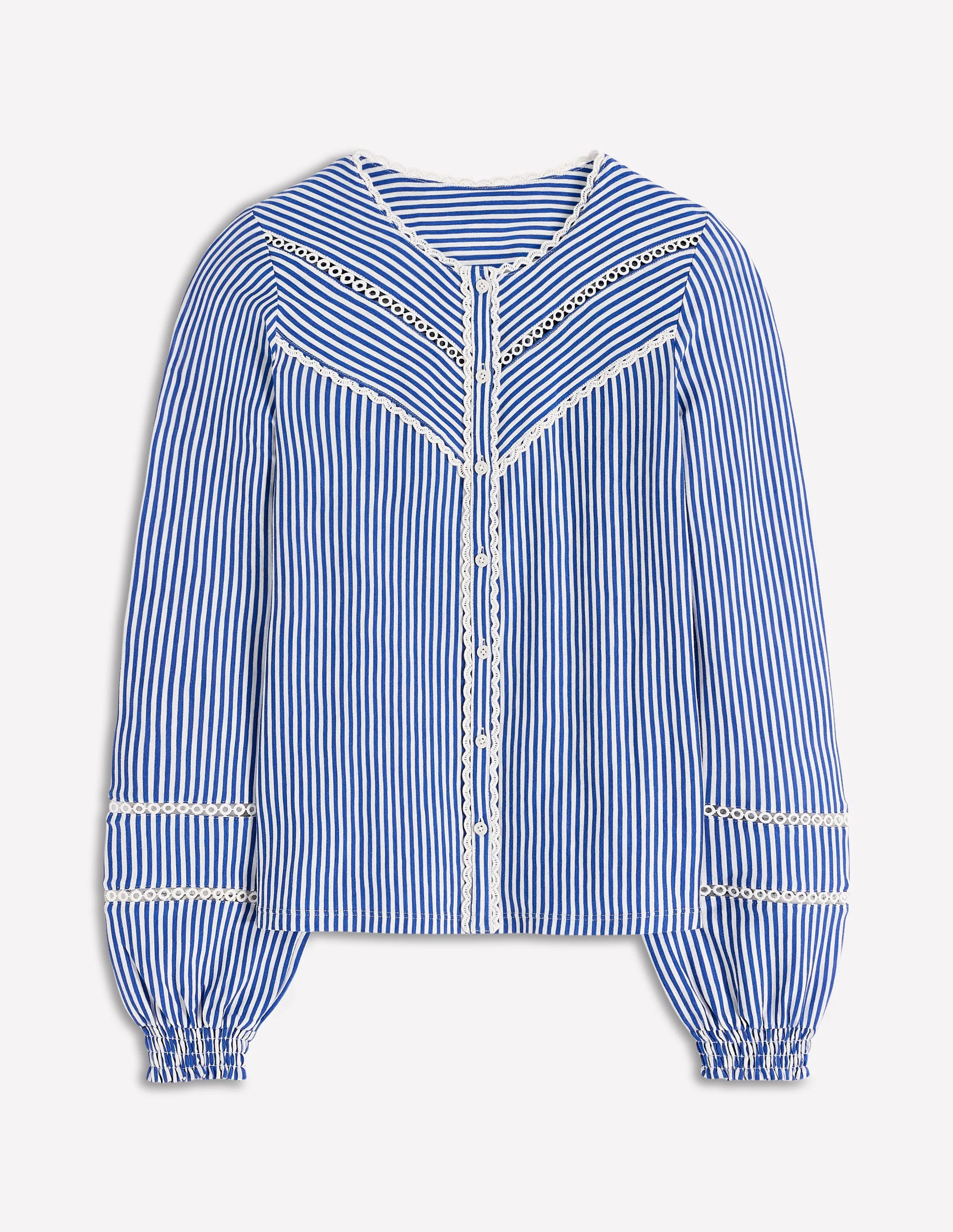 Trim Detail Jersey Shirt-Bright Blue, Ivory Stripe - Image 6