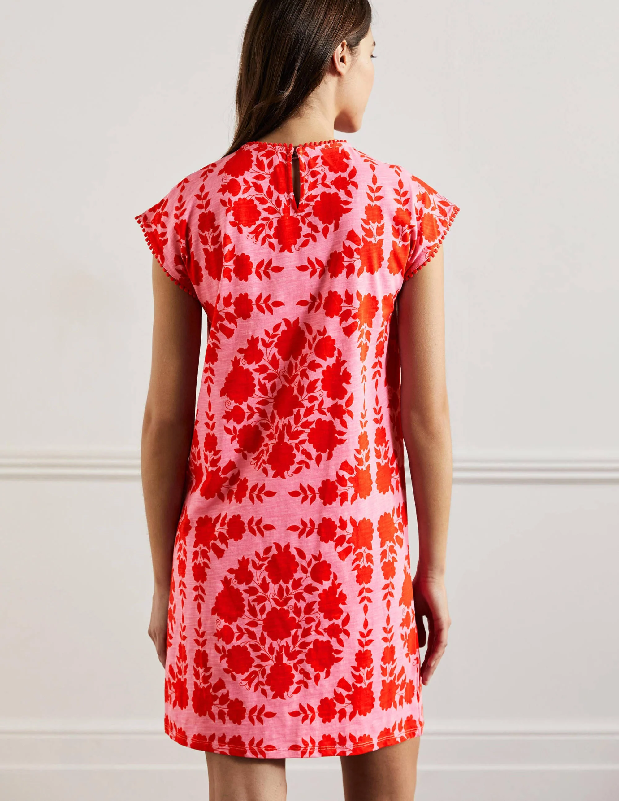 Trim Detail T-Shirt Dress-Posy Pink, Wildflower Prairie - Image 3