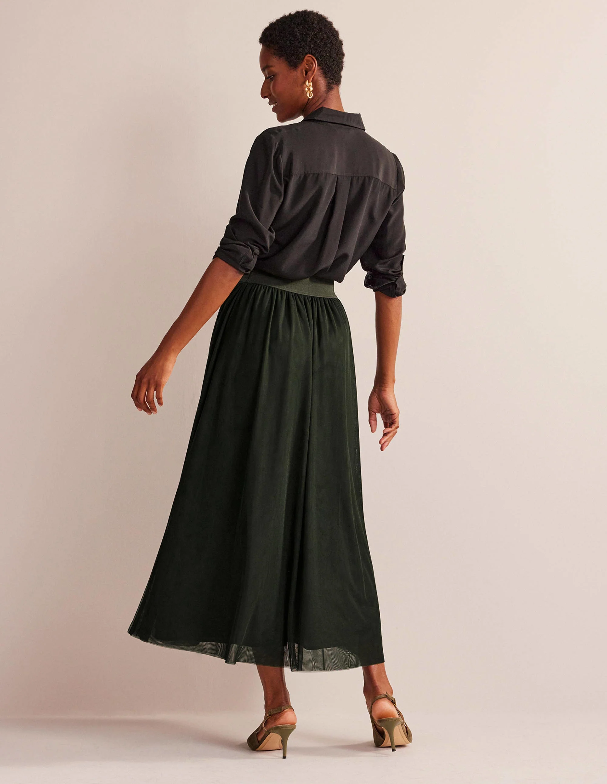 Tulle Full Midi Skirt-Khaki - Image 3