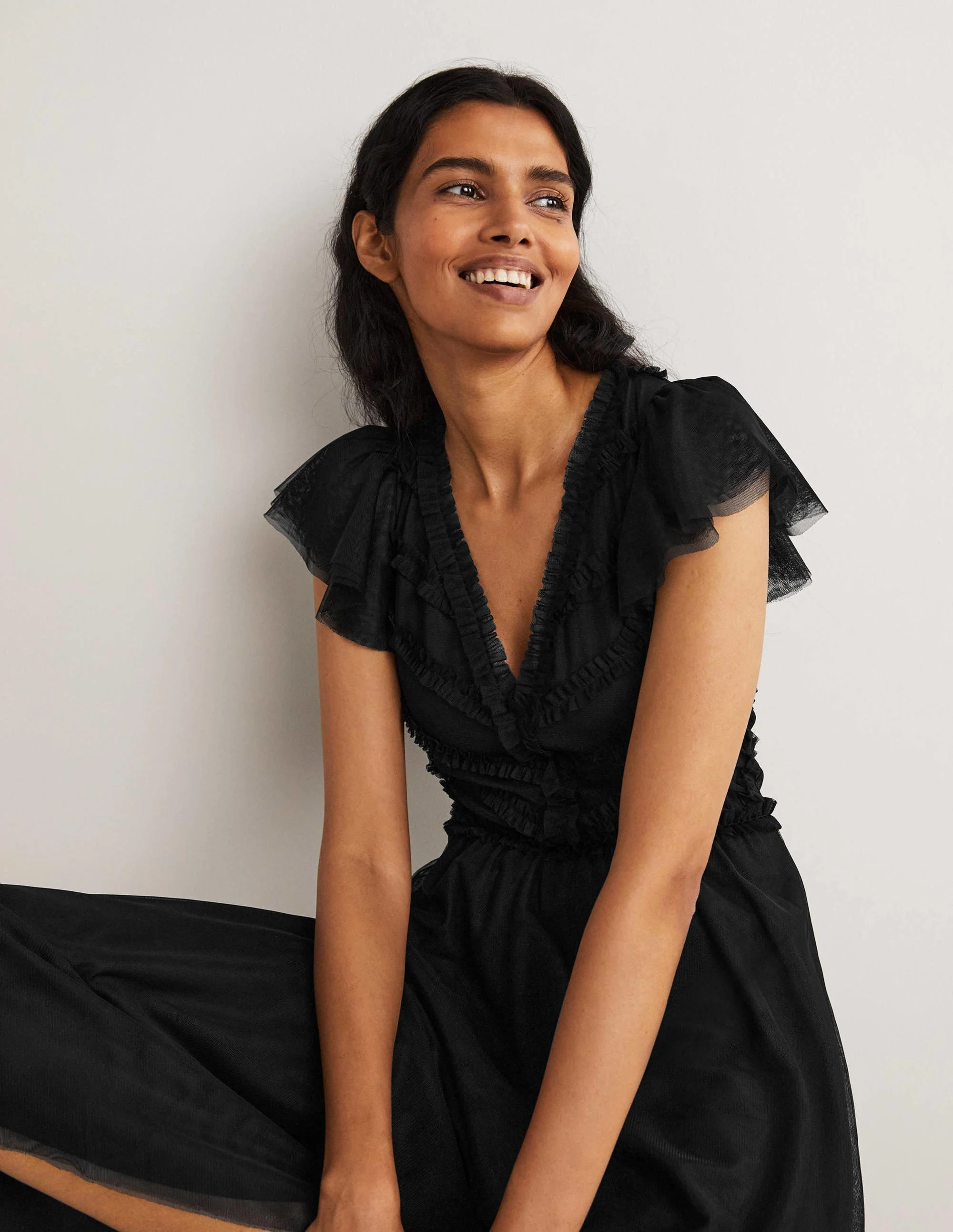 Tulle V-Neck Maxi Party Dress-Black
