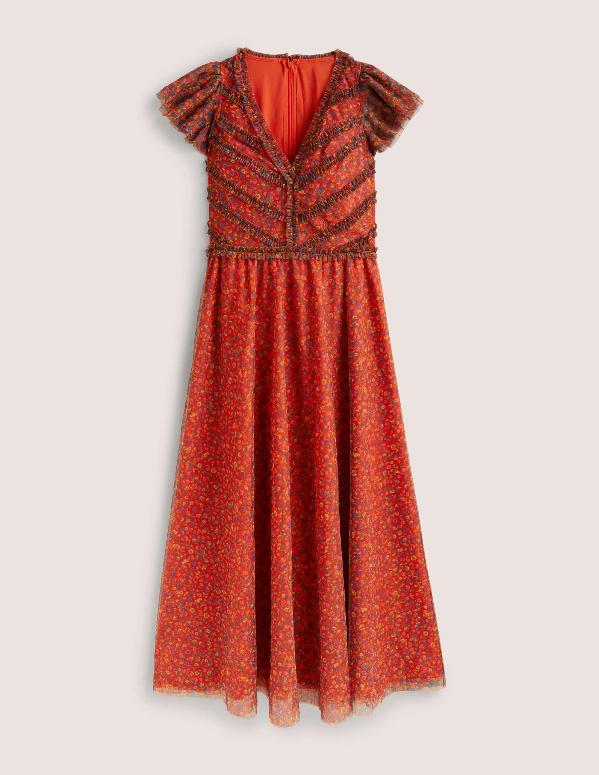 Tulle V-Neck Maxi Party Dress-Rocket Red, Floral Terrace - Image 7