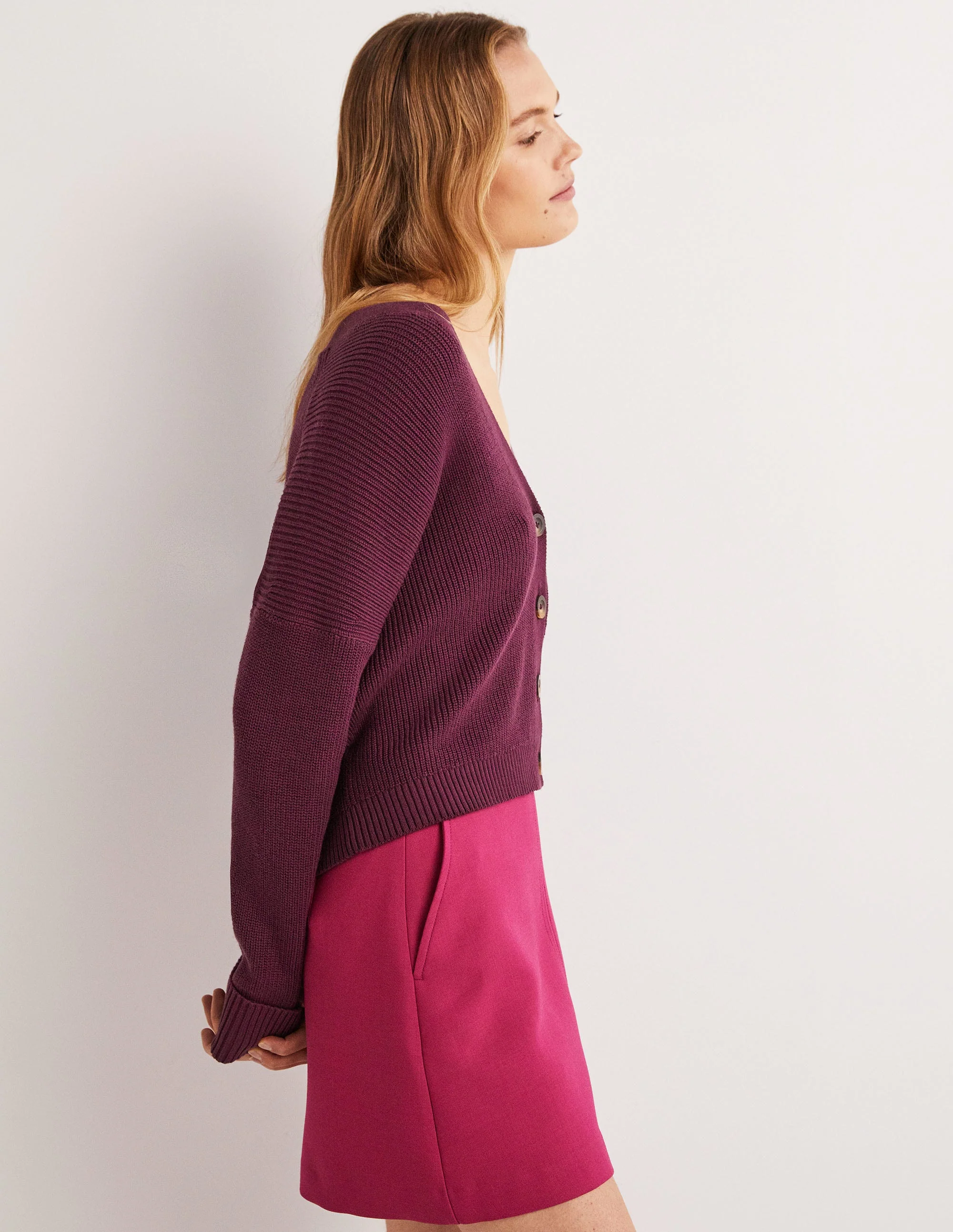 Turn Back Rib Cardigan-Berry - Image 4