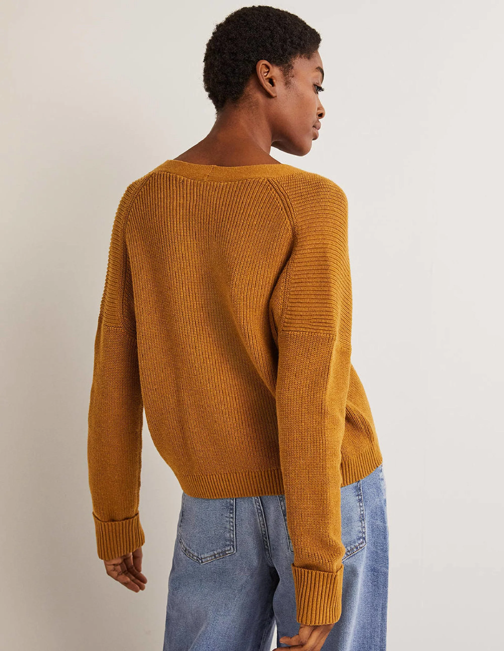 Turn Back Rib Cardigan-Butterscotch Brown Melange - Image 3