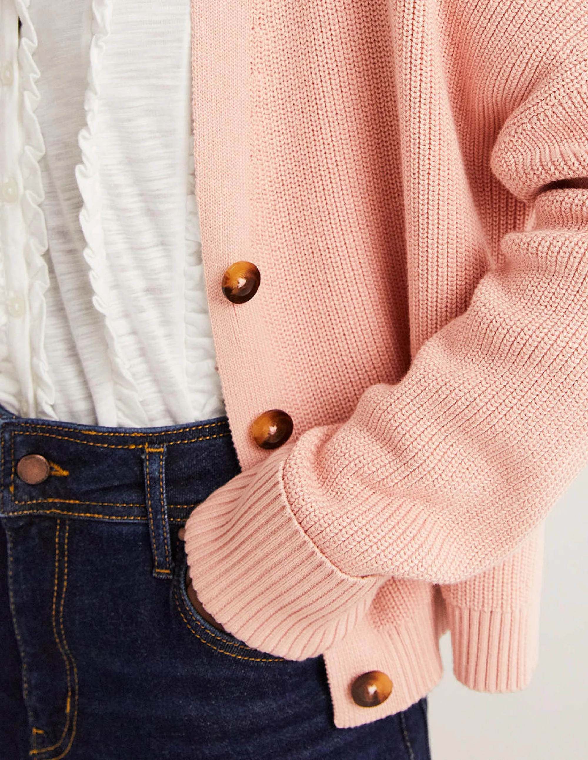 Turn Back Rib Cardigan-Pink Frosting - Image 2