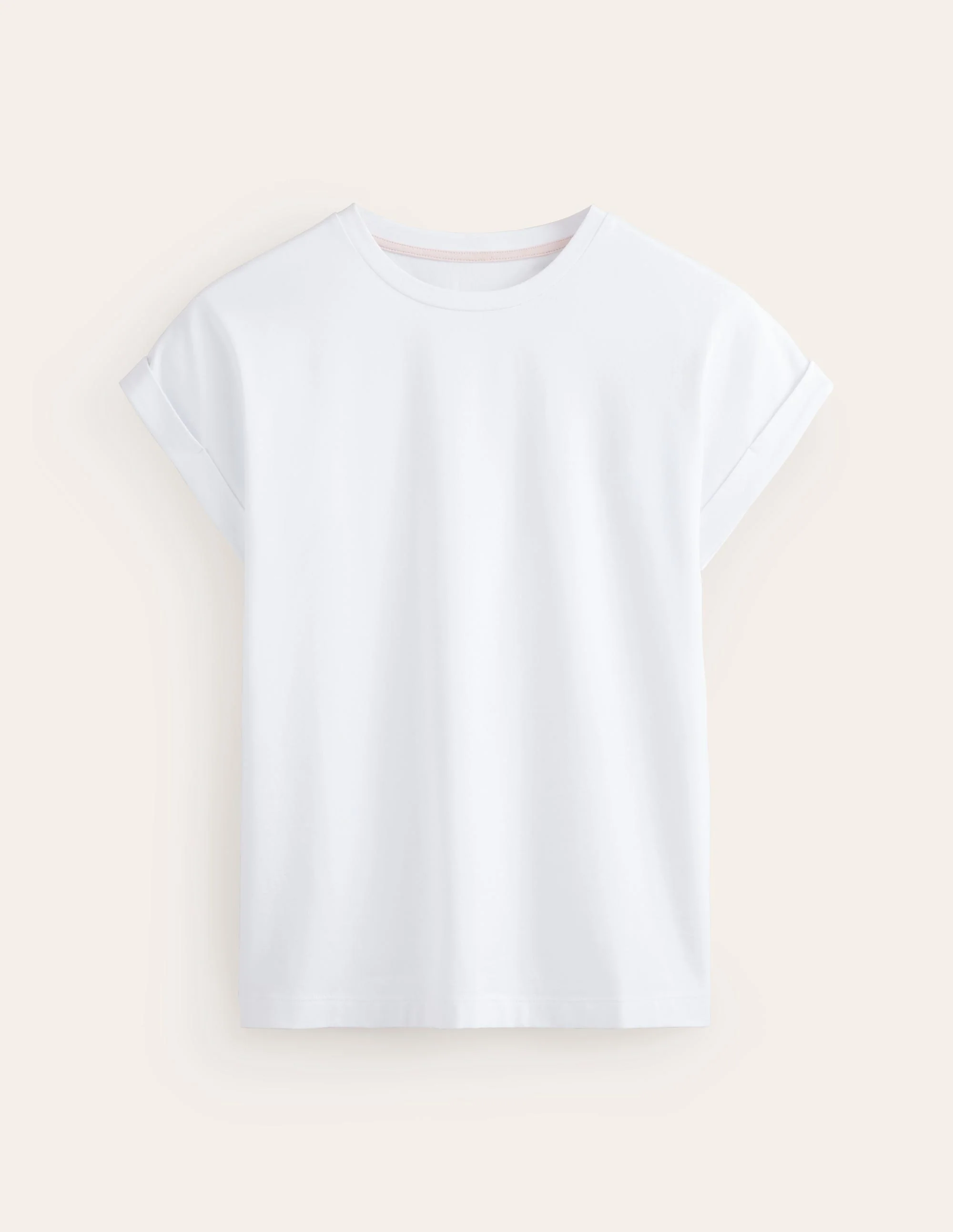 Turnback Cuff Crew T-shirt-White - Image 5