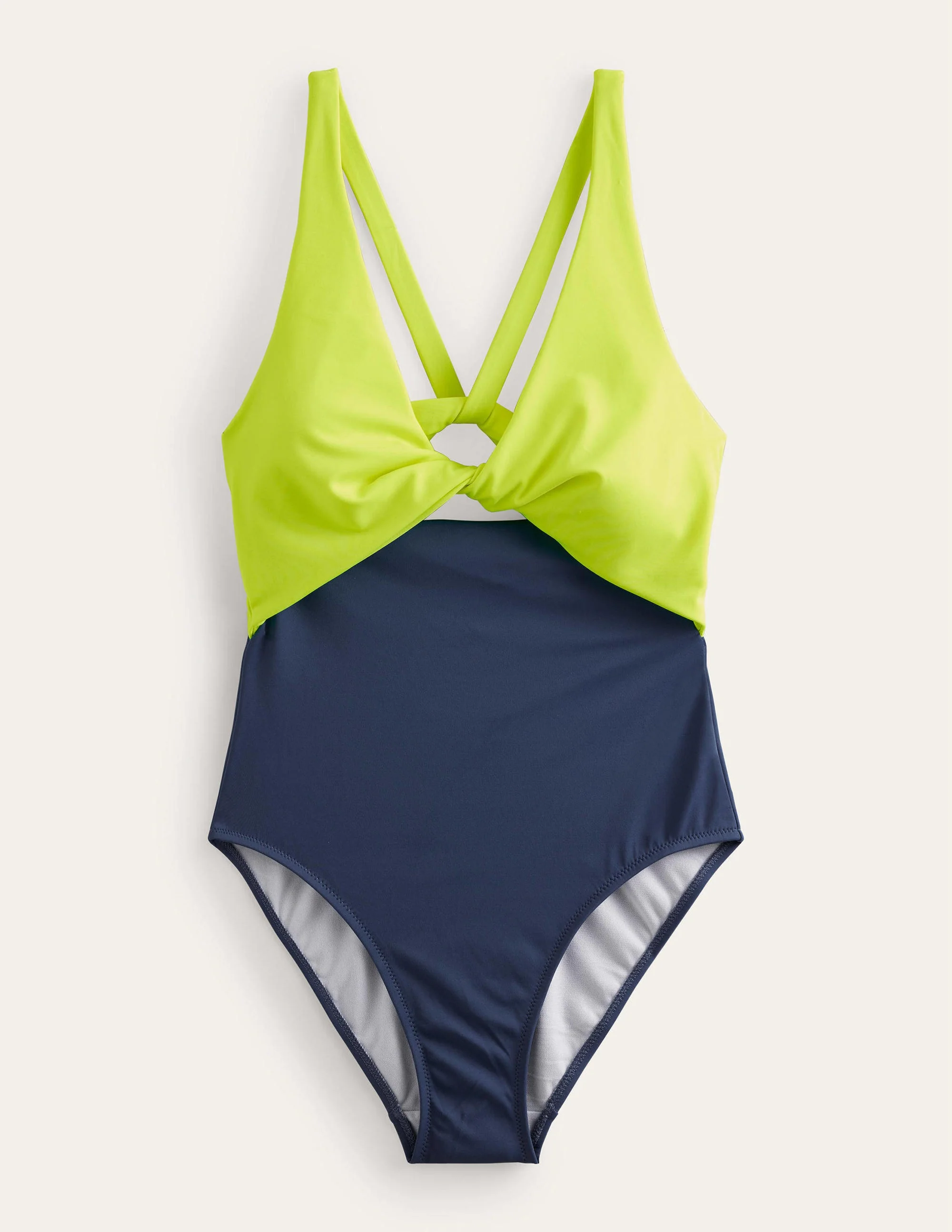 Twist Detail Swimsuit-Acid Yellow Colourblock - Image 5