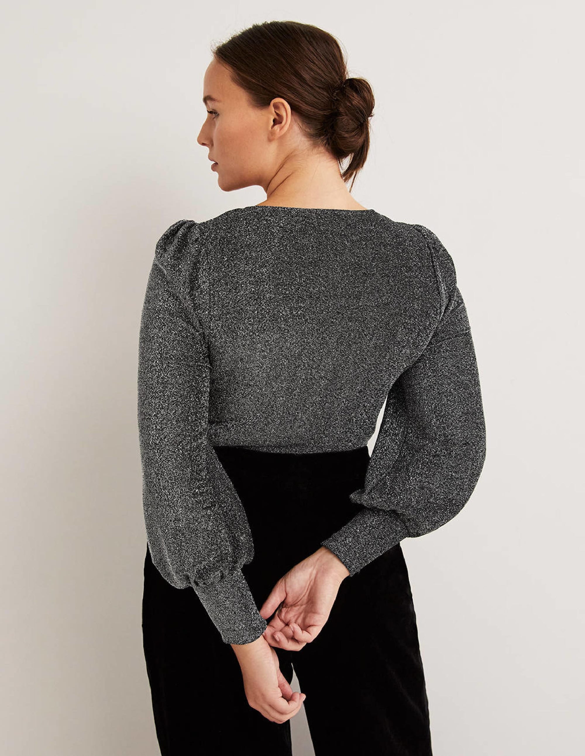 Twist Front Jersey Top-Black, Silver Sparkle - Image 3