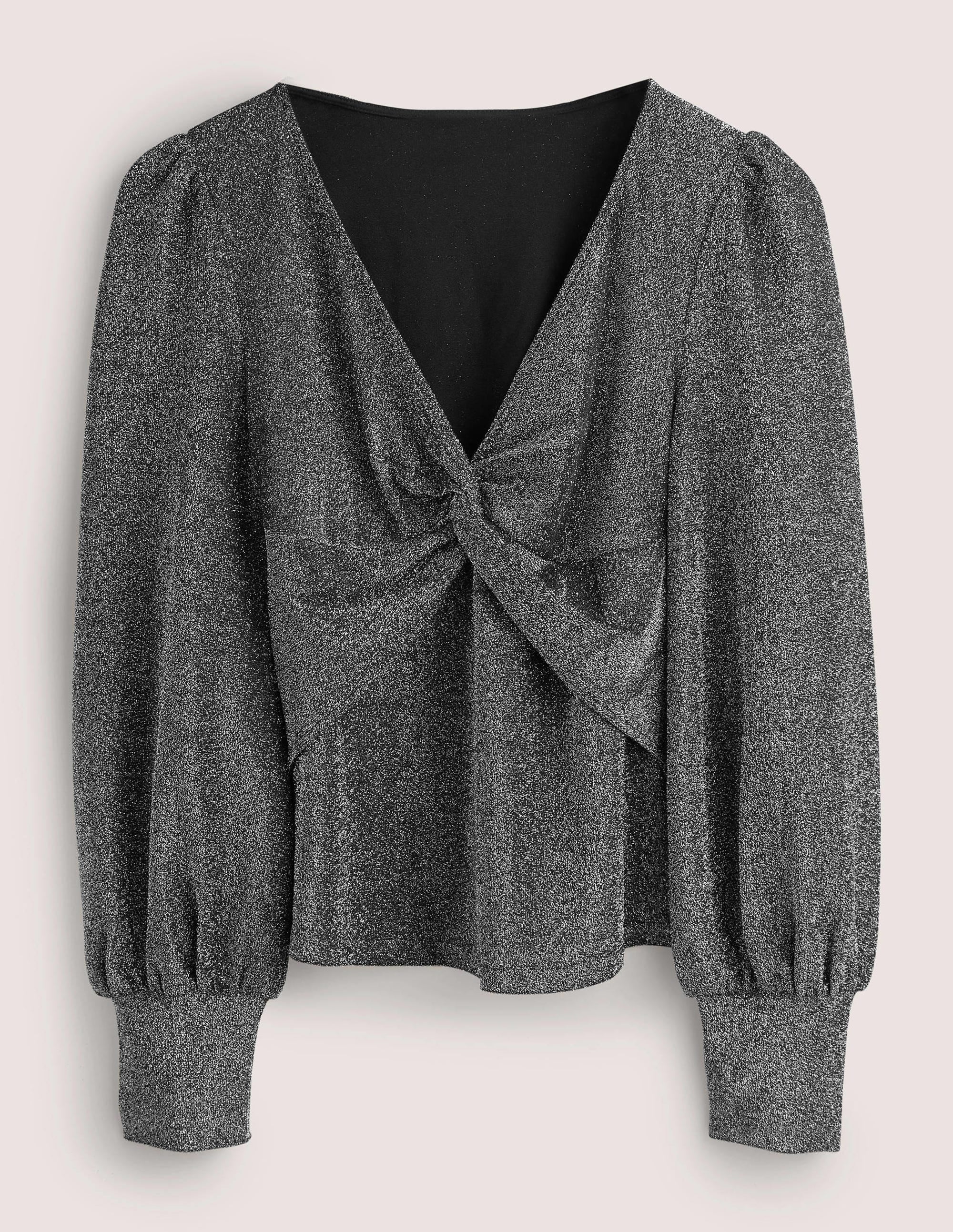 Twist Front Jersey Top-Black, Silver Sparkle - Image 6