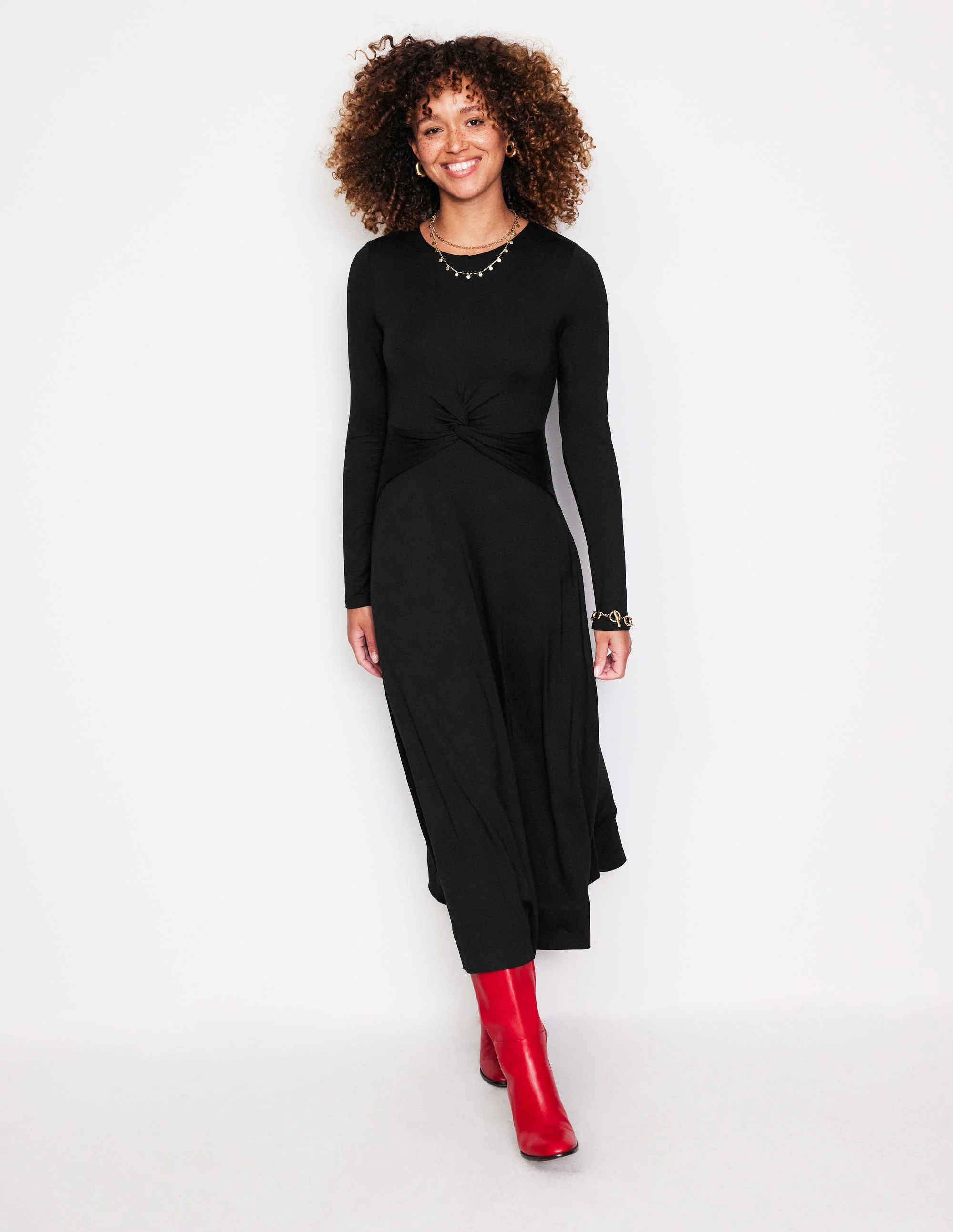 Twisted Waist Jersey Dress-Black - Image 4