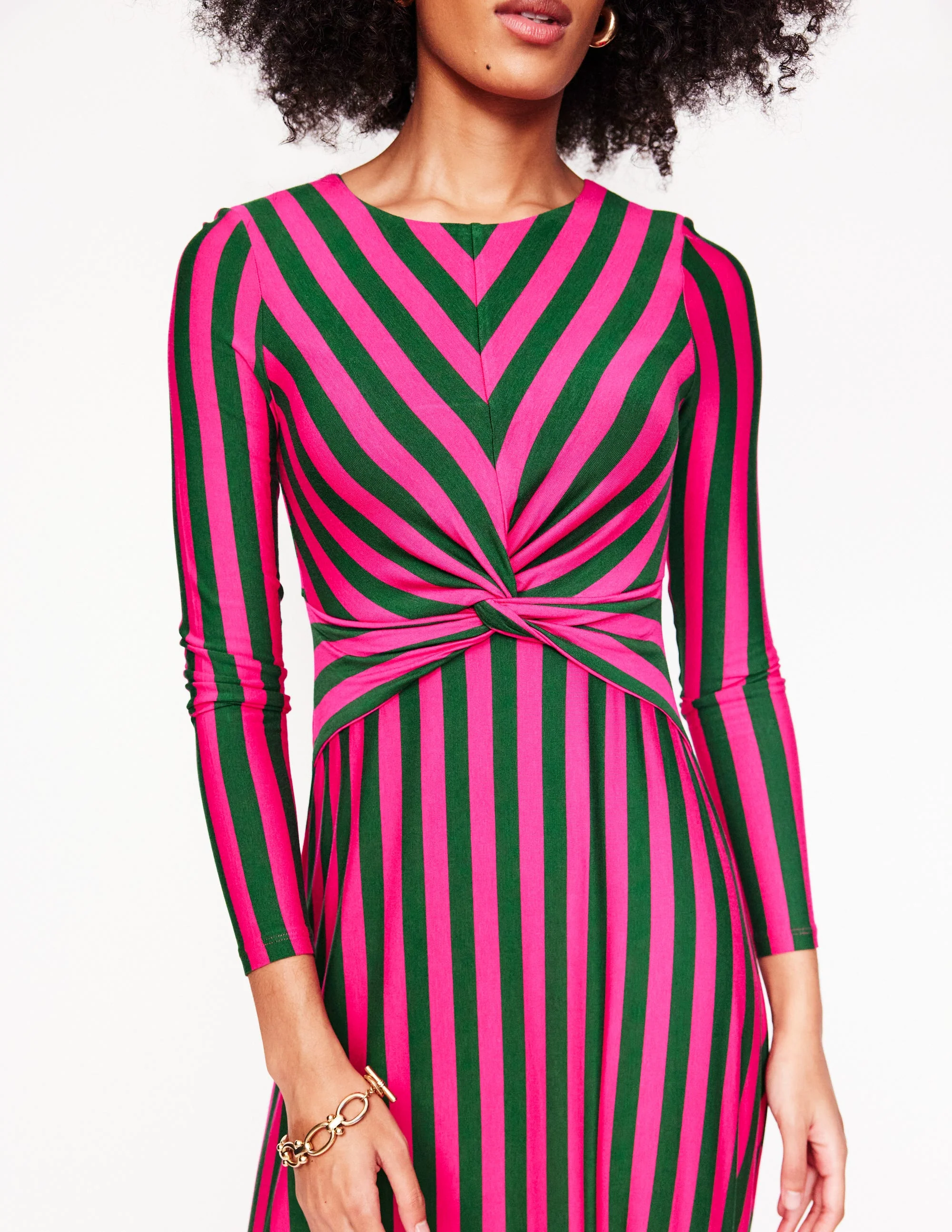 Twisted Waist Jersey Dress-Pink Peacock and Eden, Stripe - Image 2