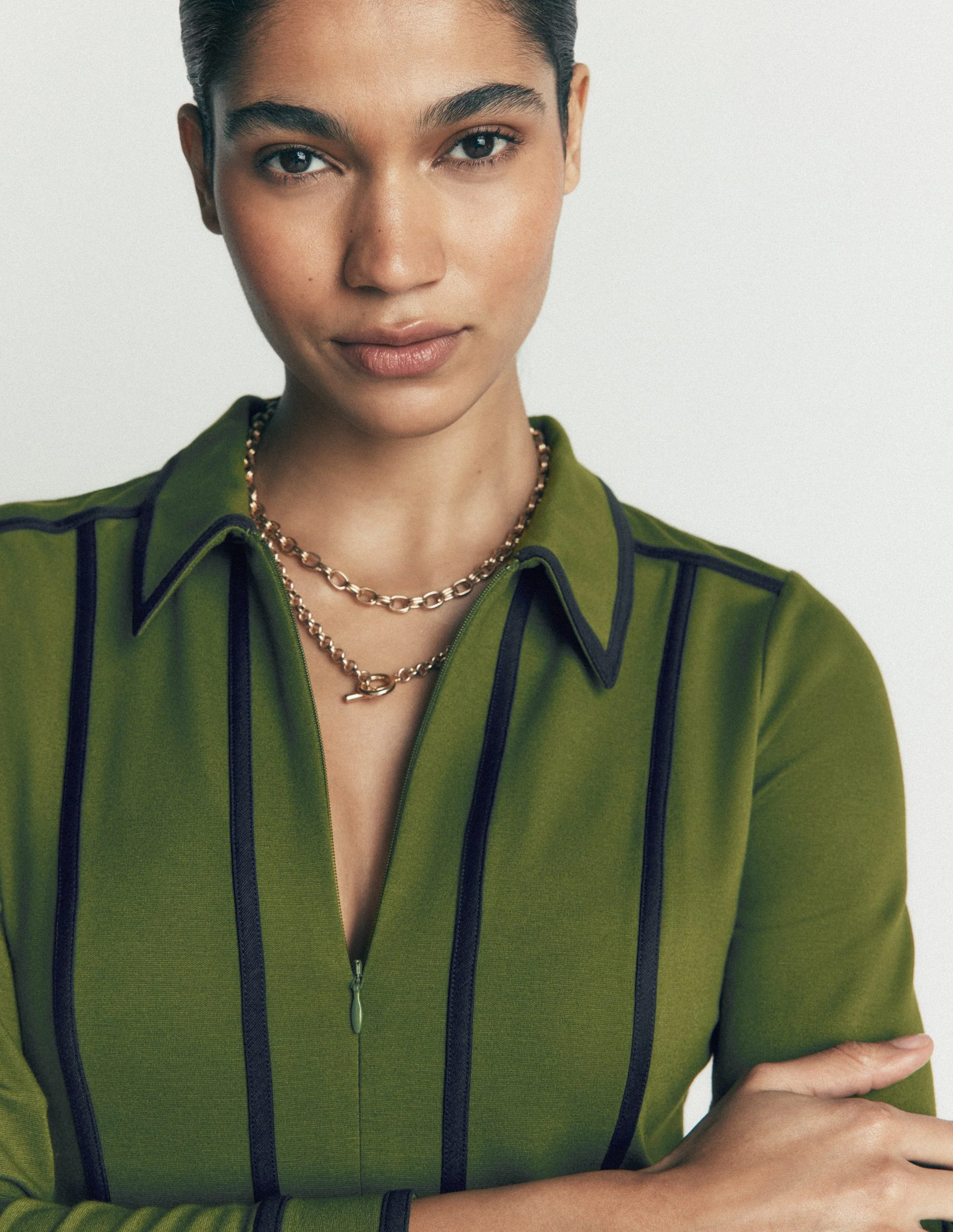 Ula Ponte Short Dress-Brunswick Green, Navy - Image 5