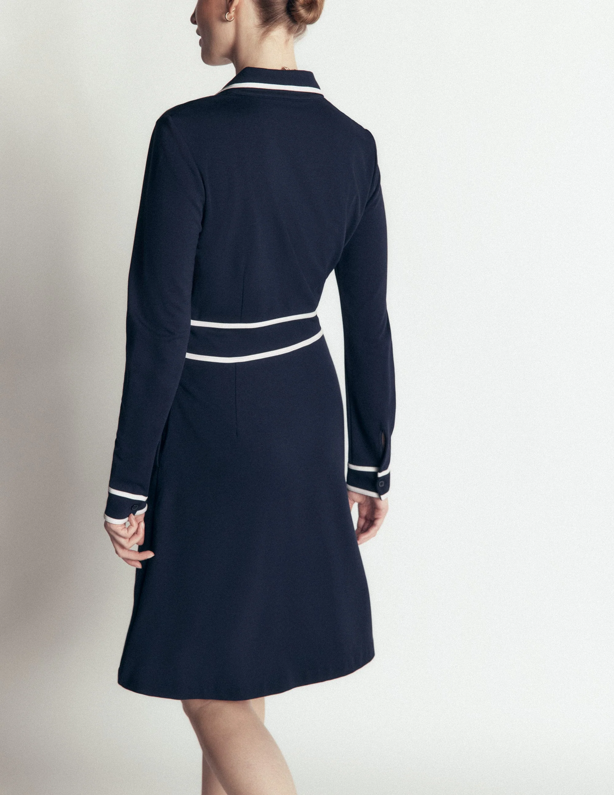 Ula Ponte Short Dress-Navy, Ivory - Image 3