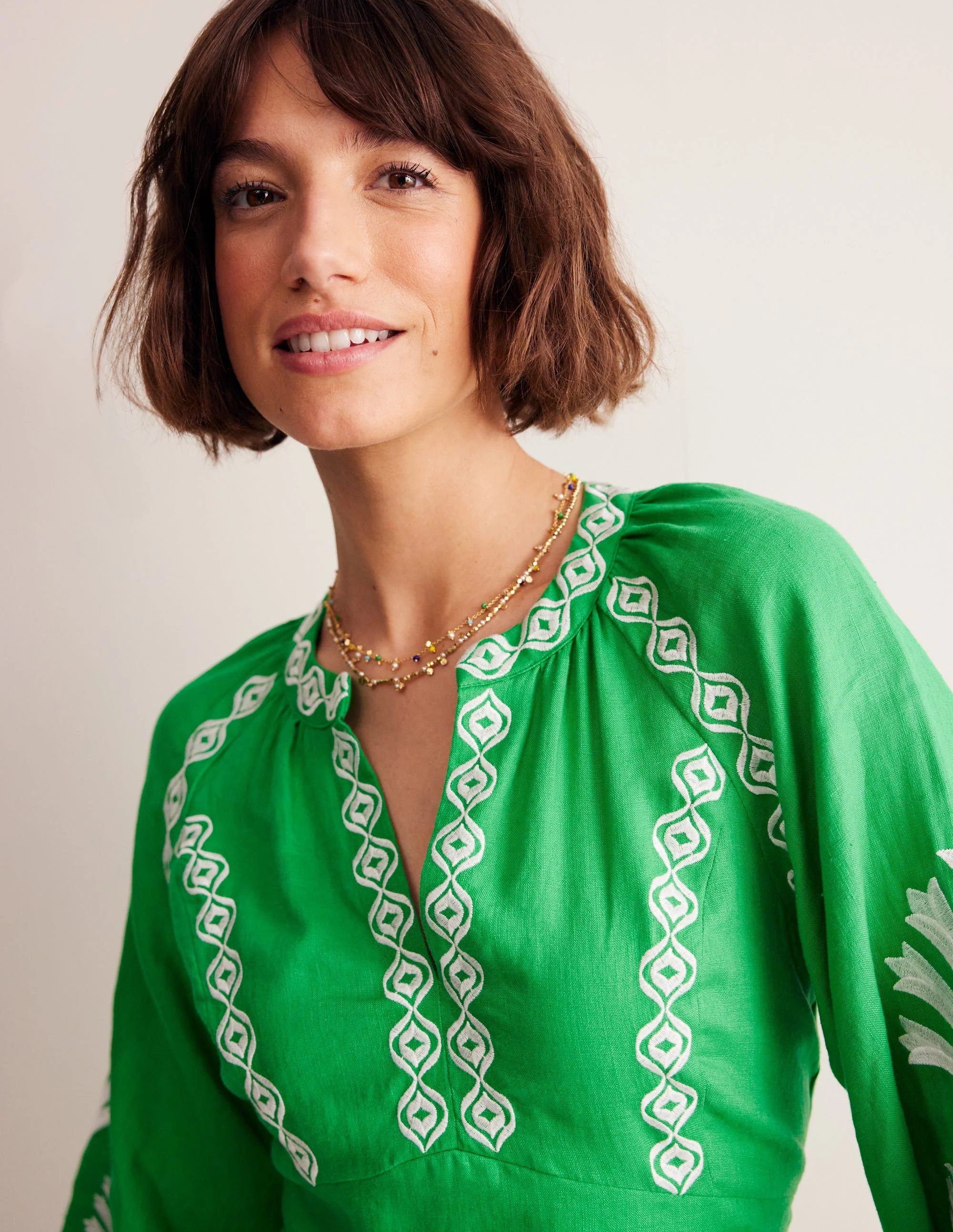 Una Linen Midi Dress-Bright Green - Image 3