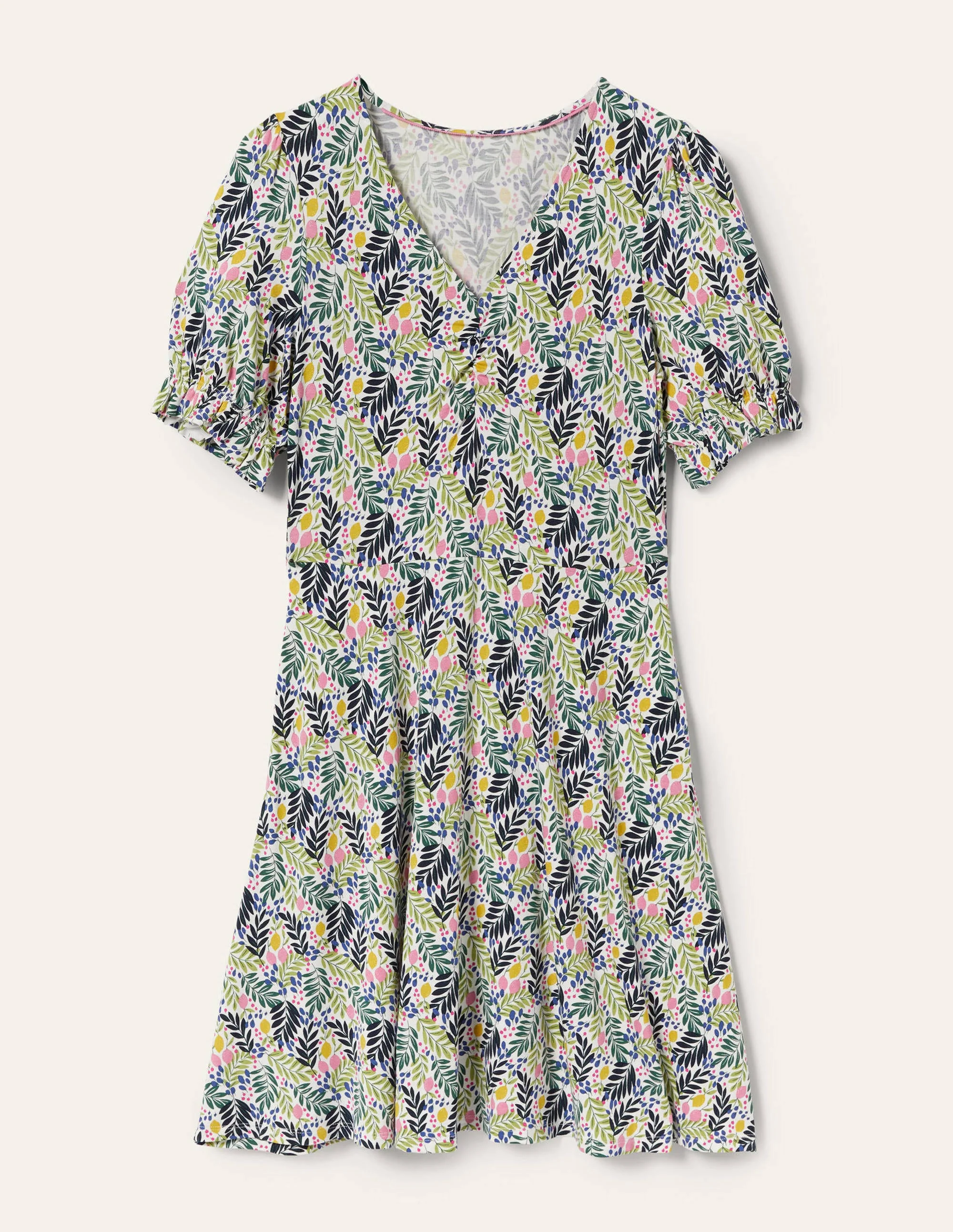 V-Neck Jersey Dress-Multi, Lemon Foliage - Image 4