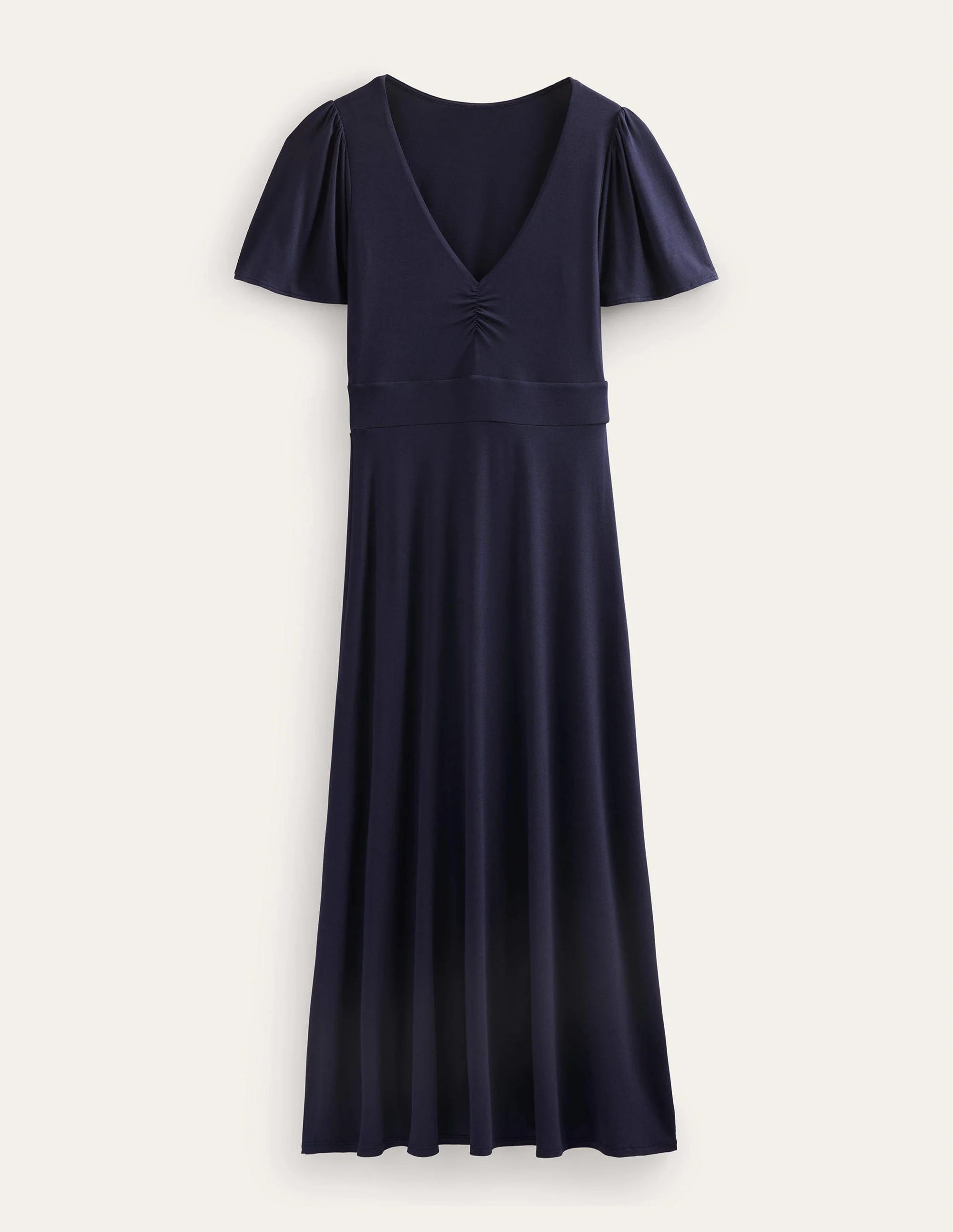 V-Neck Jersey Midi Dress-Navy - Image 6