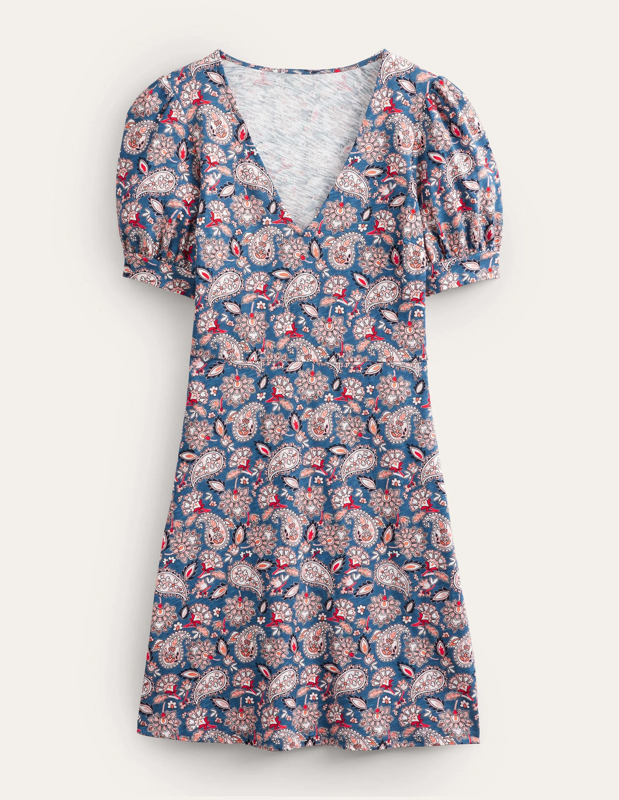 V-Neck Jersey Mini Dress-Navy, Paisley Terrace - Image 5
