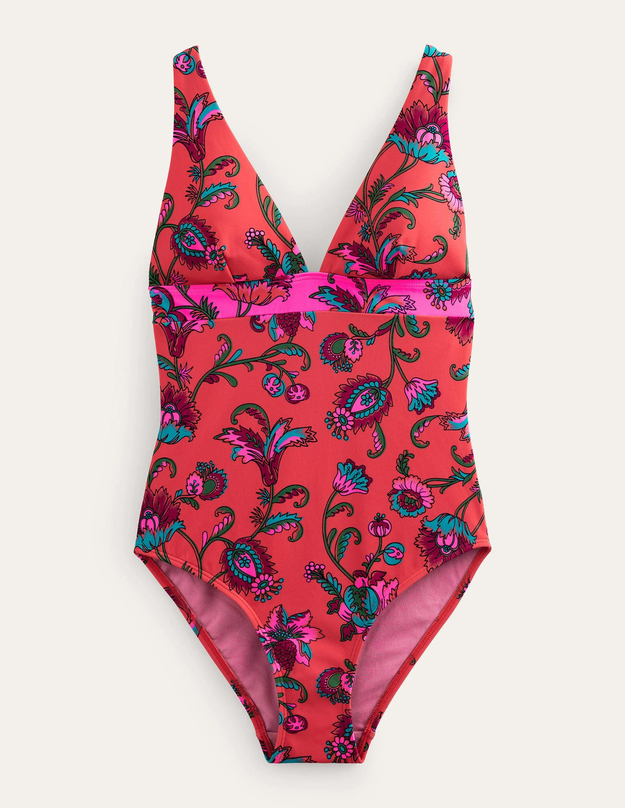 V-Neck Panelled Swimsuit-Spice Pink Floral - Image 6