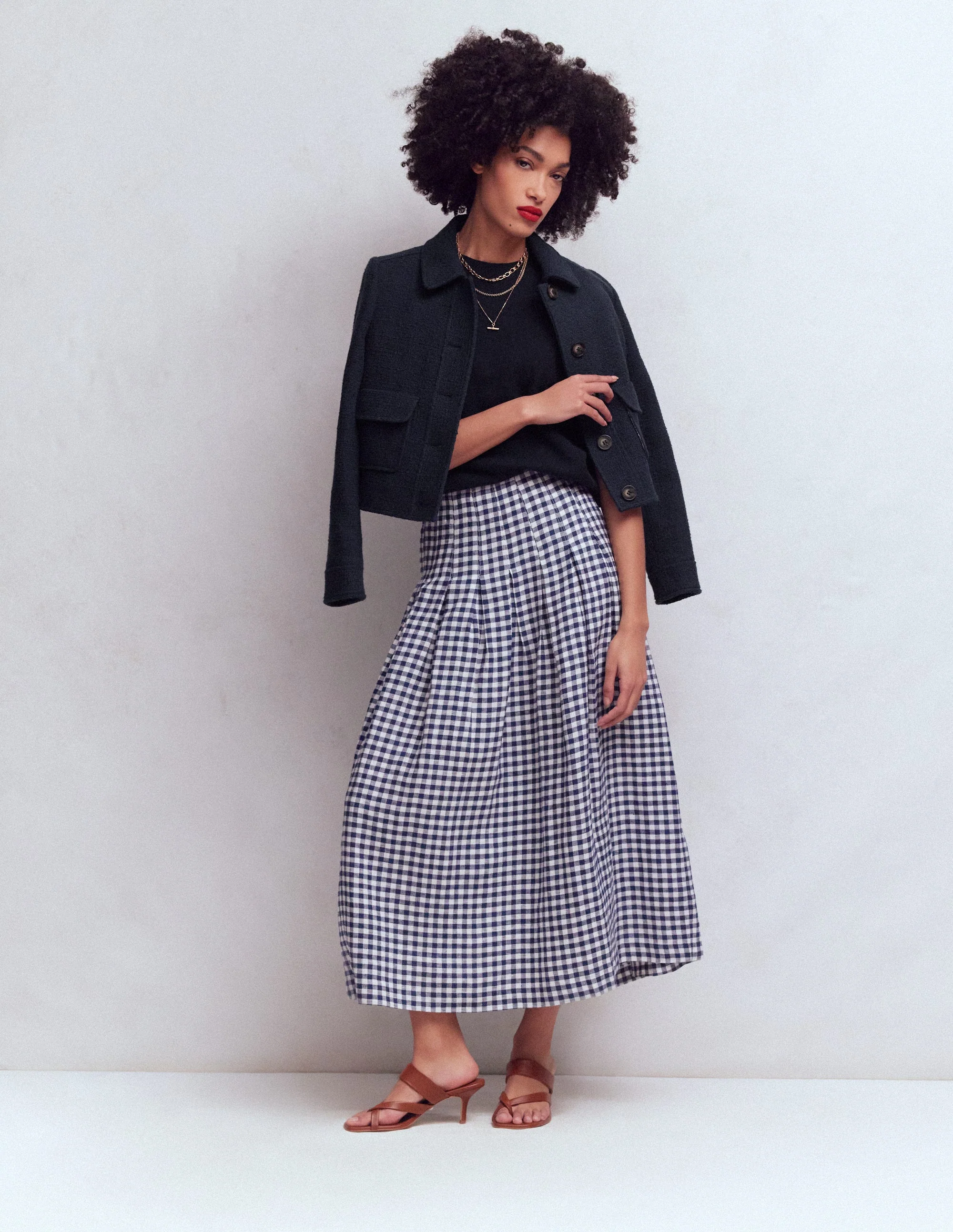 Valentina Linen Skirt-Navy Gingham - Image 6
