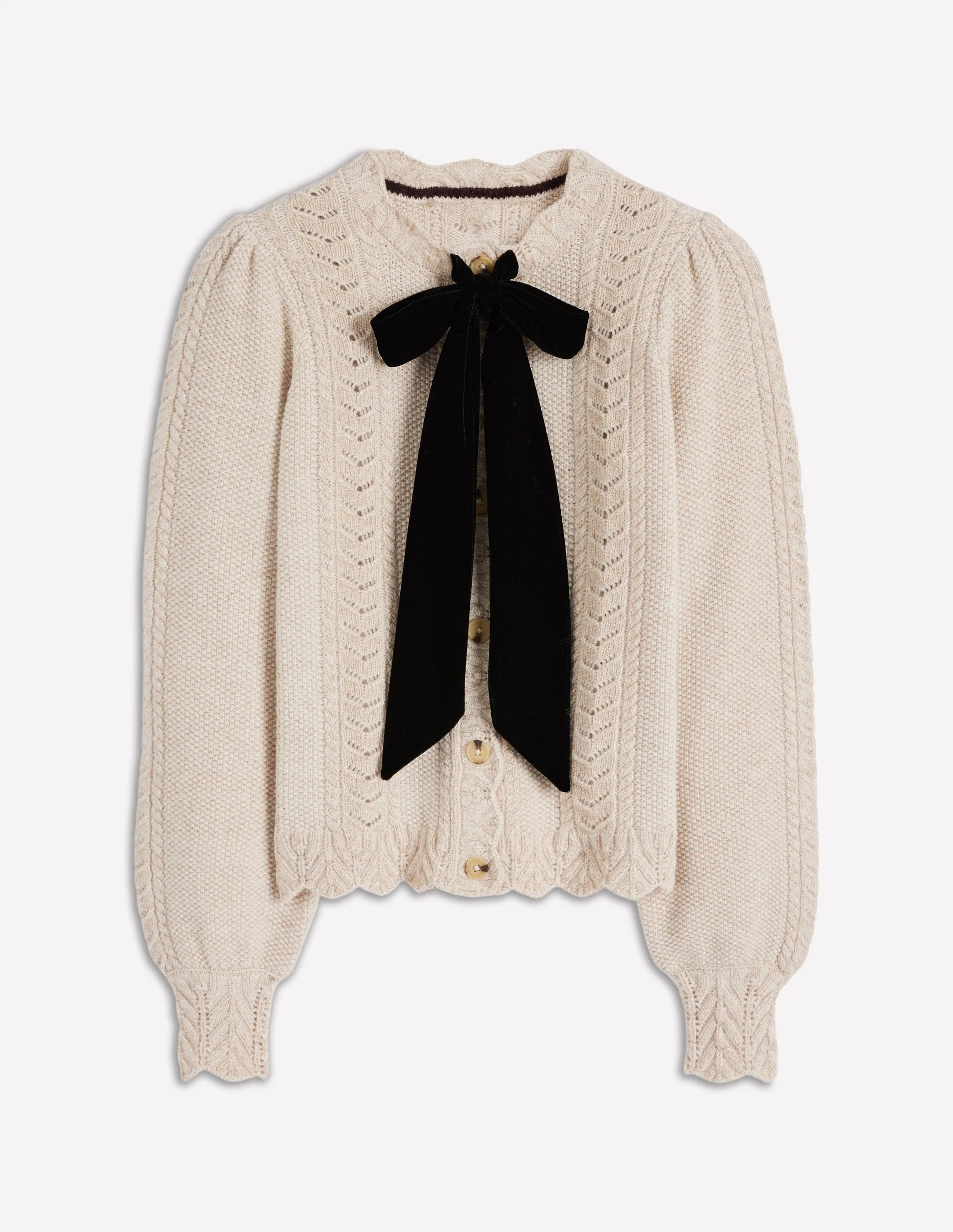 Velvet Bow Cable Cardigan-Gold Sparkle - Image 7