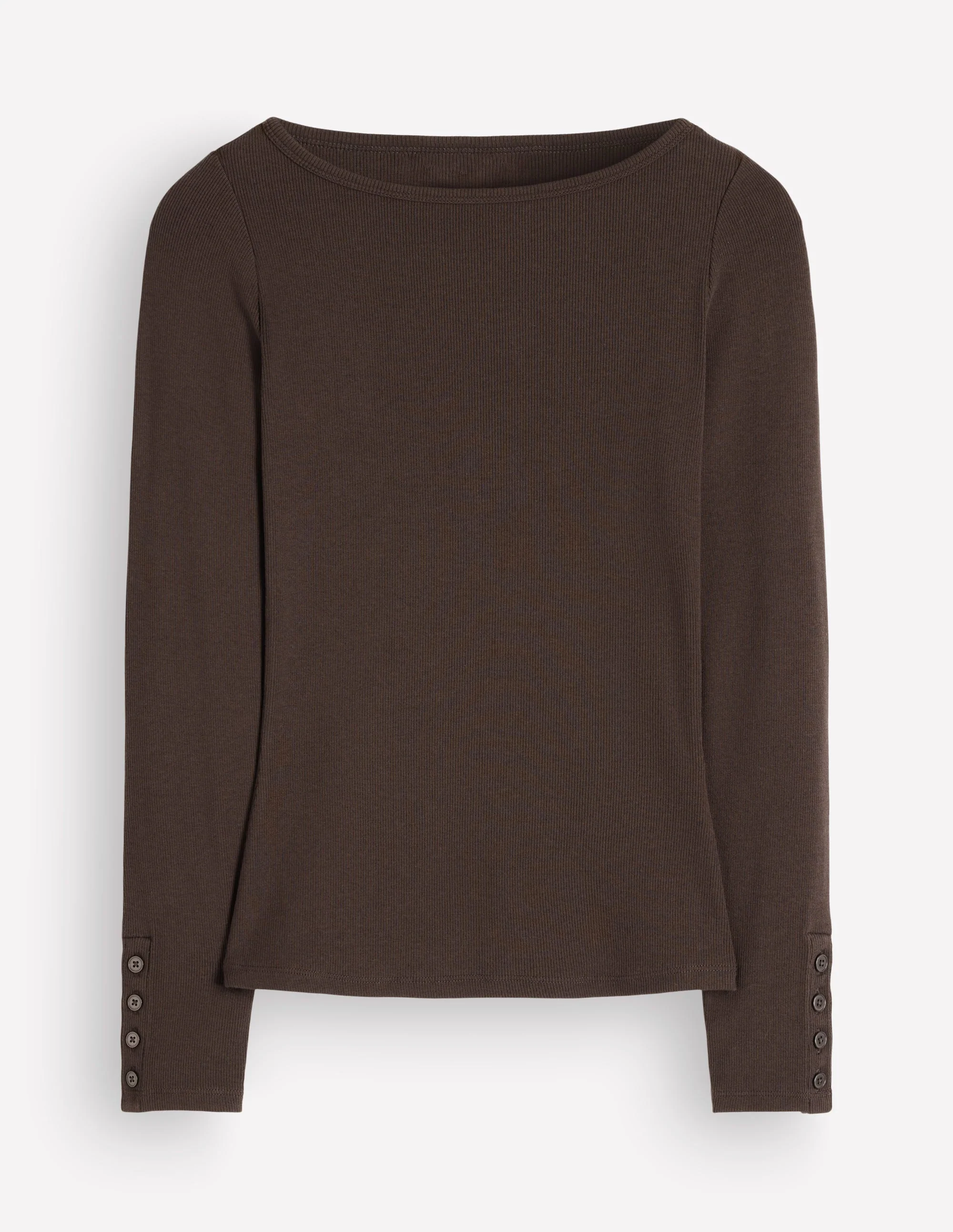 Velvet Button Detail Boatneck-Bitter Chocolate - Image 6