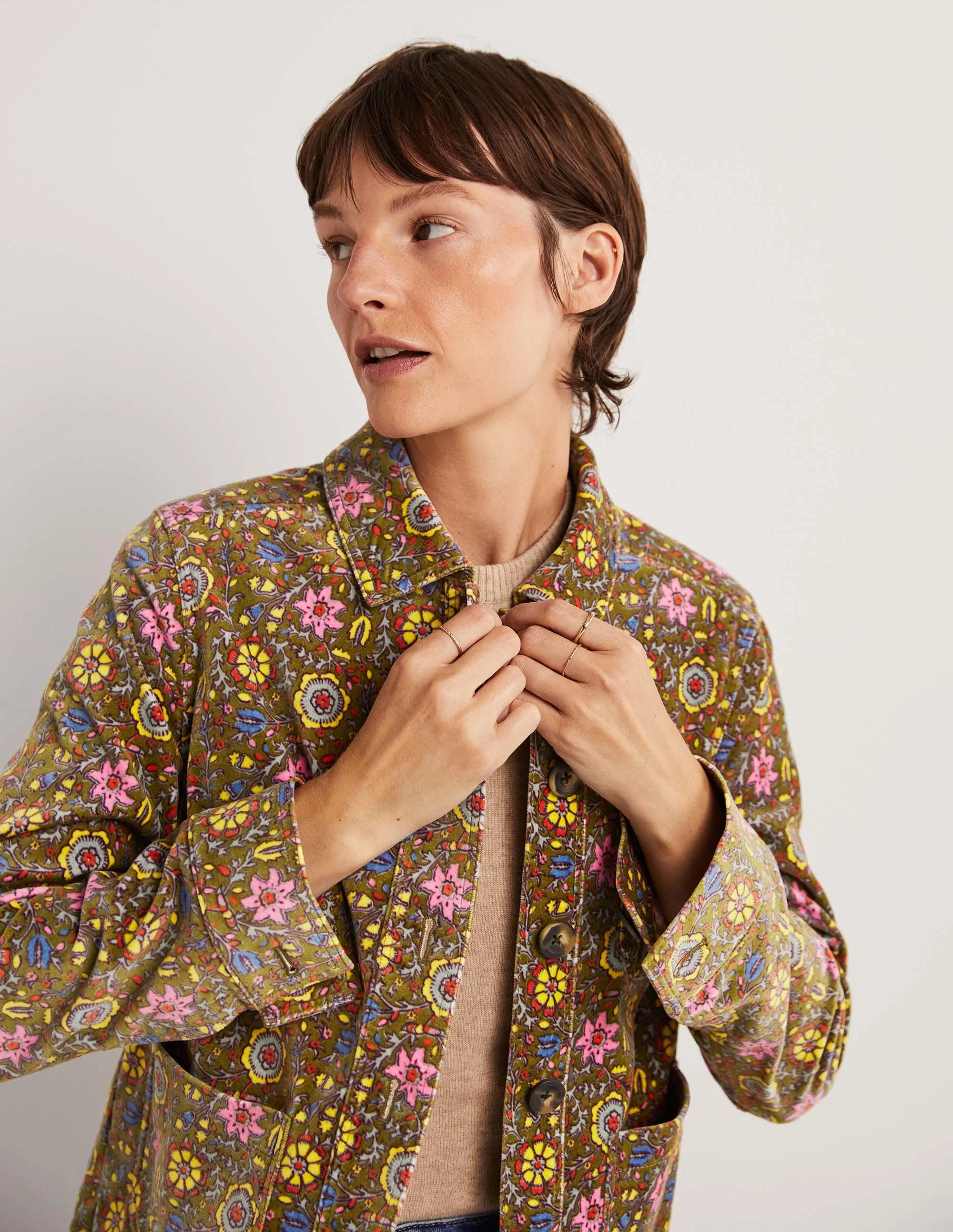 Velvet Chore Jacket-Sulphur Green, Enchanting Twig - Image 4