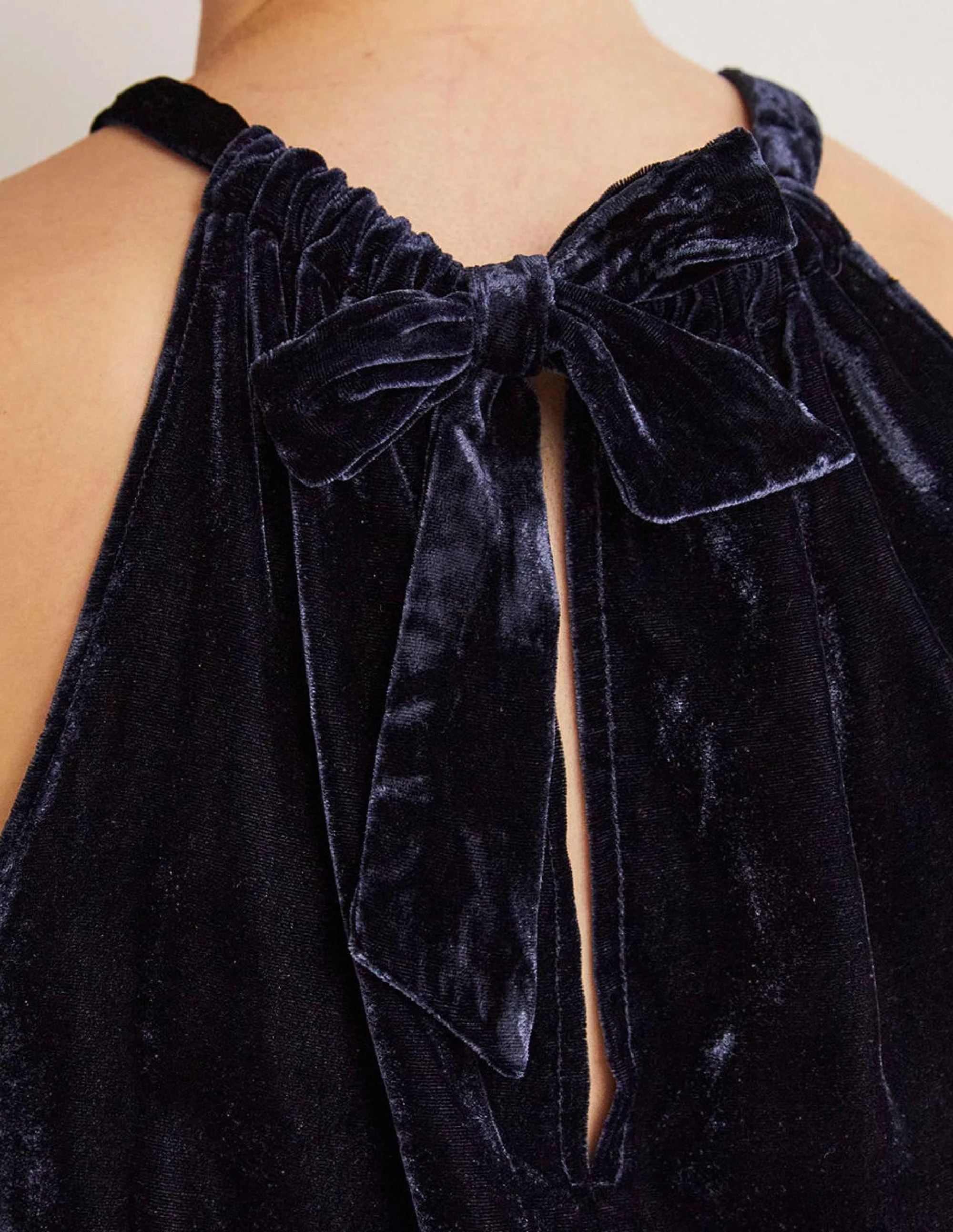 Velvet Halterneck Top-Navy - Image 5
