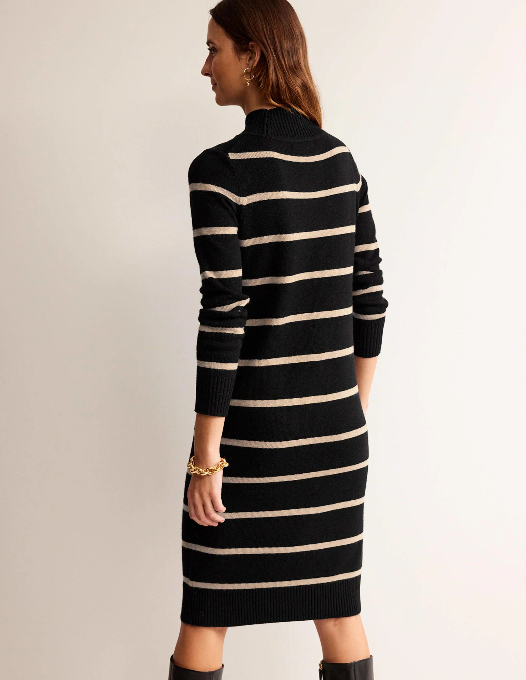 Verity Knitted Dress-Black and Camel - Image 3