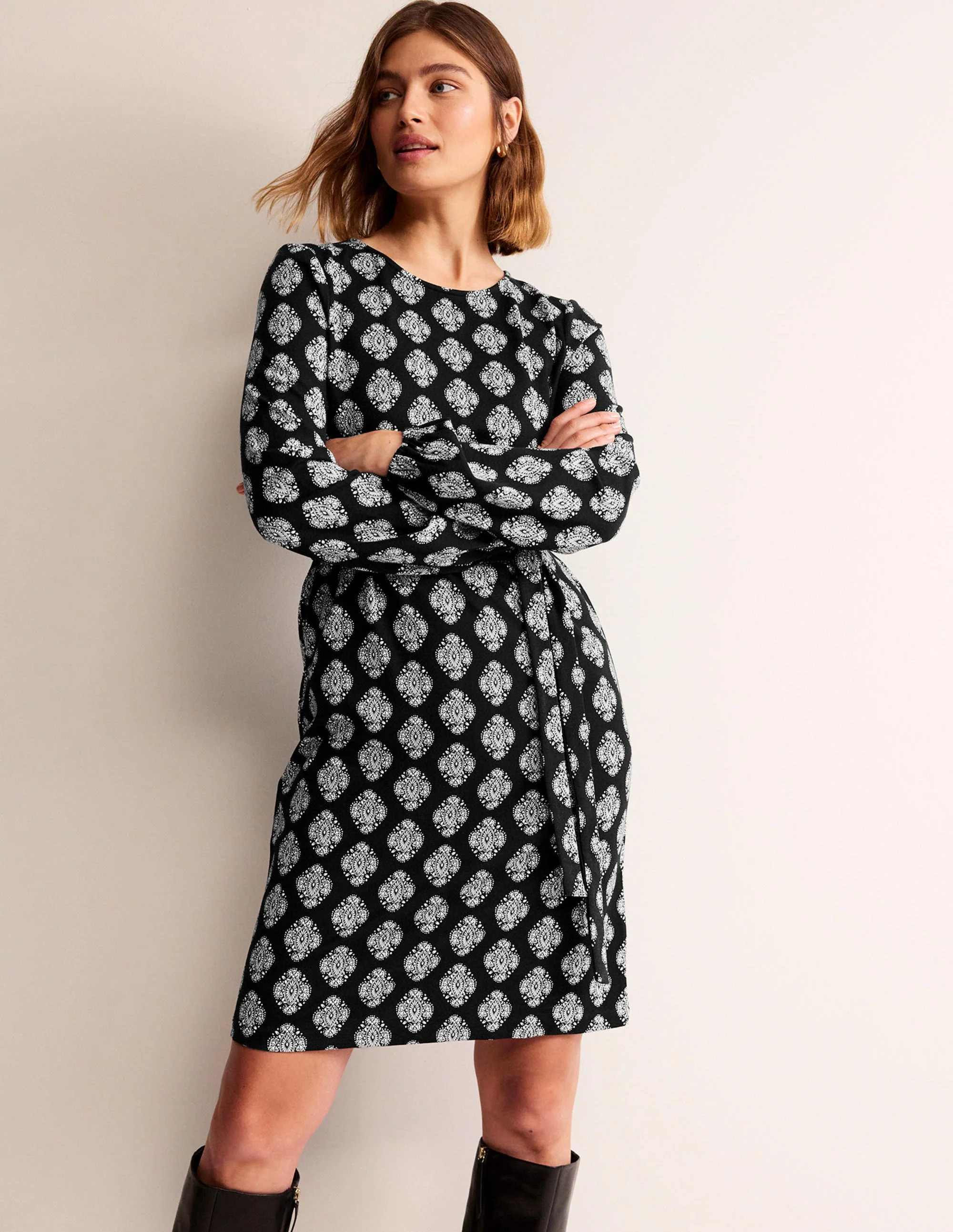 Violet Ponte Shift Dress-Black, Mosaic