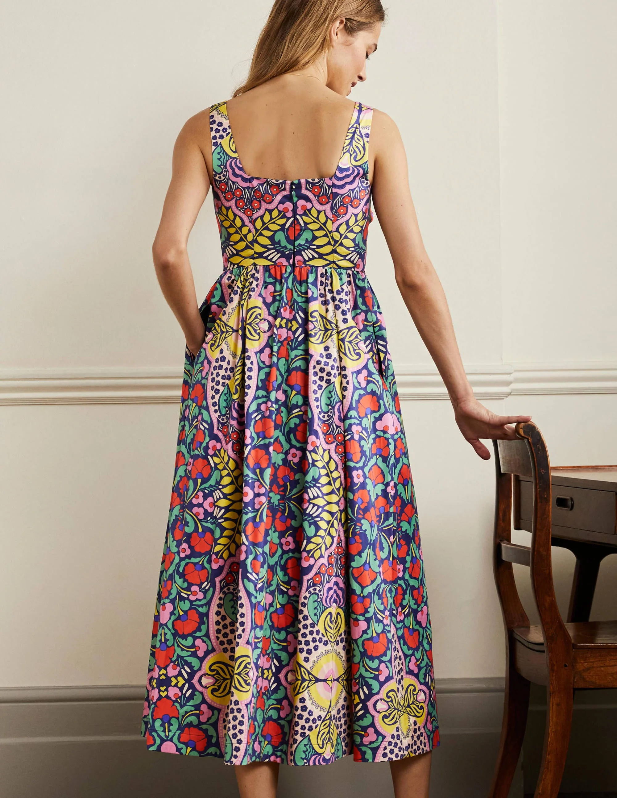 Violet Square Neck Midi Dress-Navy, Passion Bloom - Image 3
