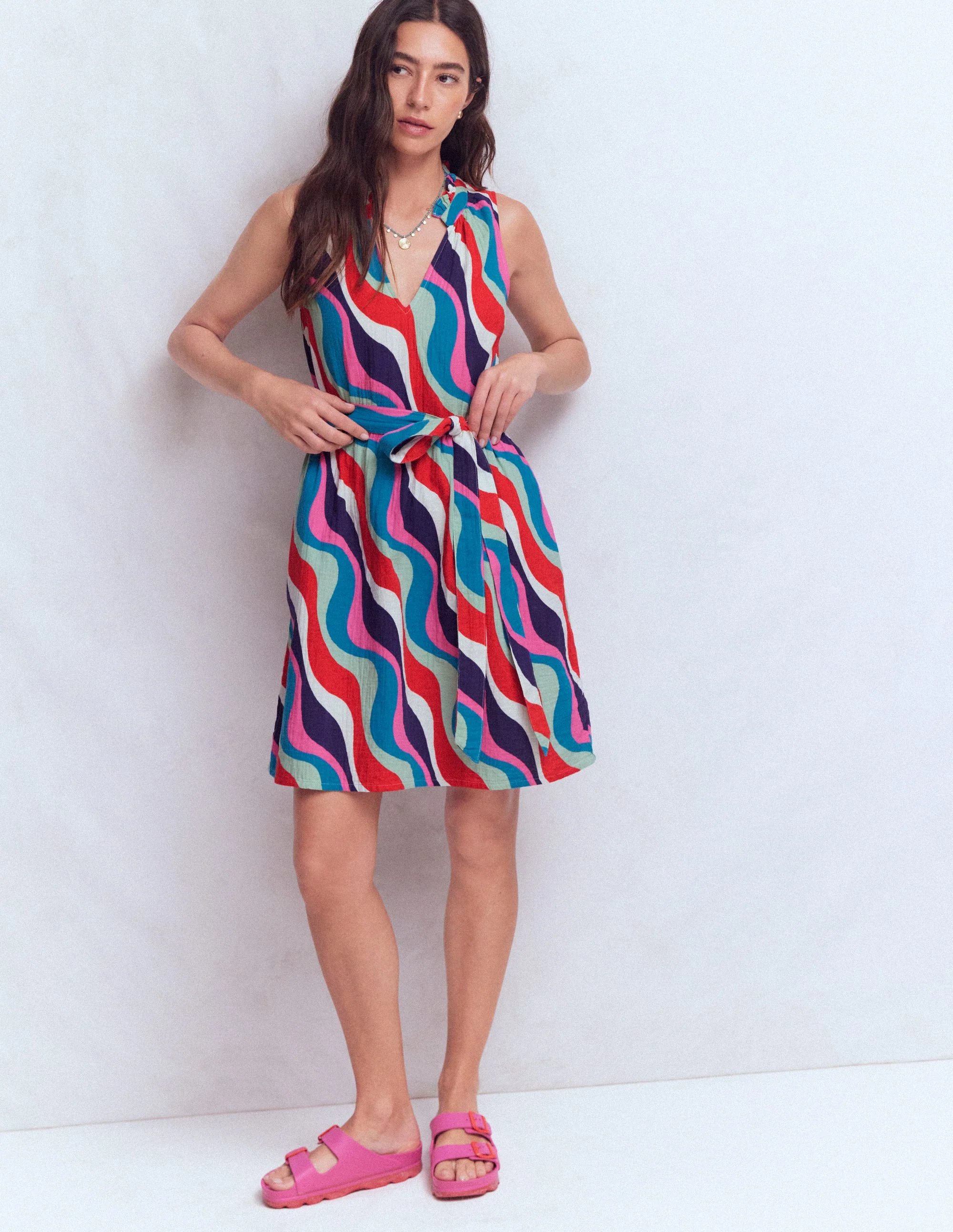 Viv Double Cloth Short Dress-Multi, Rythmic Wave - Image 4