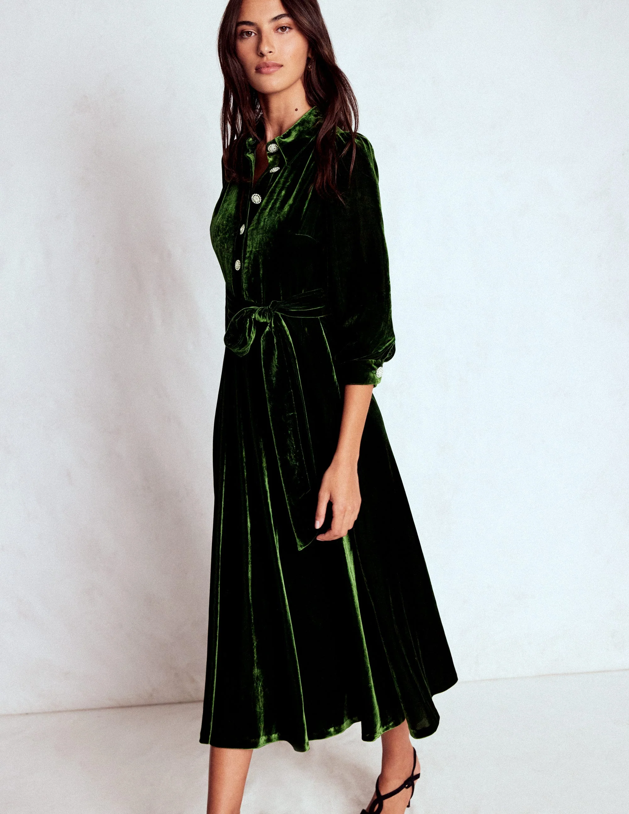 Vivienne Velvet Midi Dress-Green Fir - Image 4