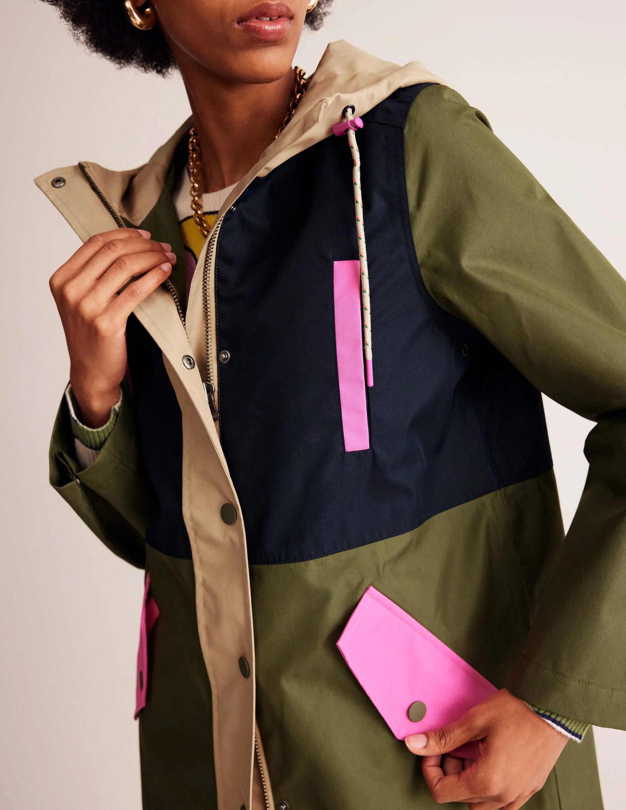 Wells Waterproof Hooded Coat-Multi Colourblock - Image 2