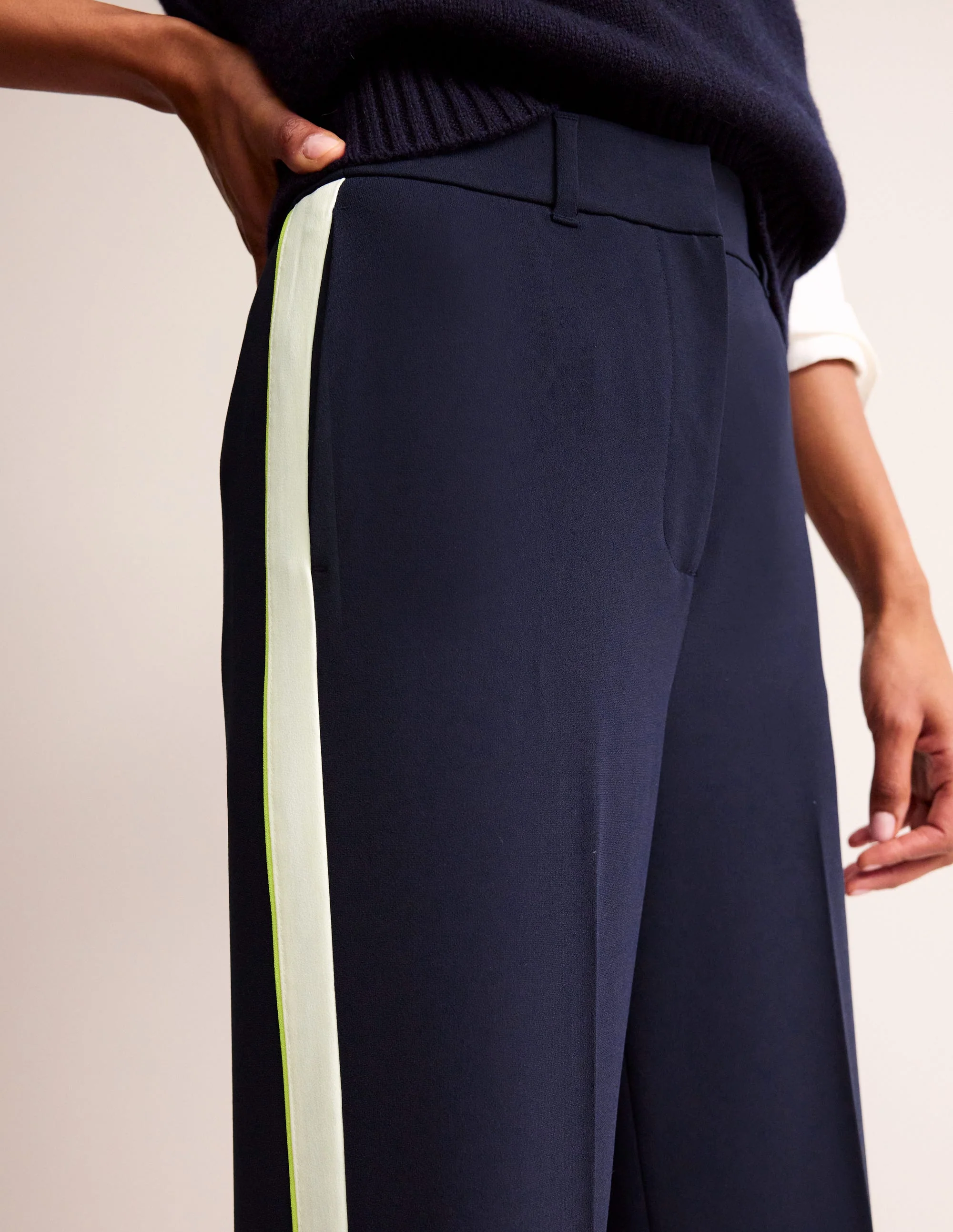 Westbourne Fluid Trousers-Navy Side Stripe - Image 2