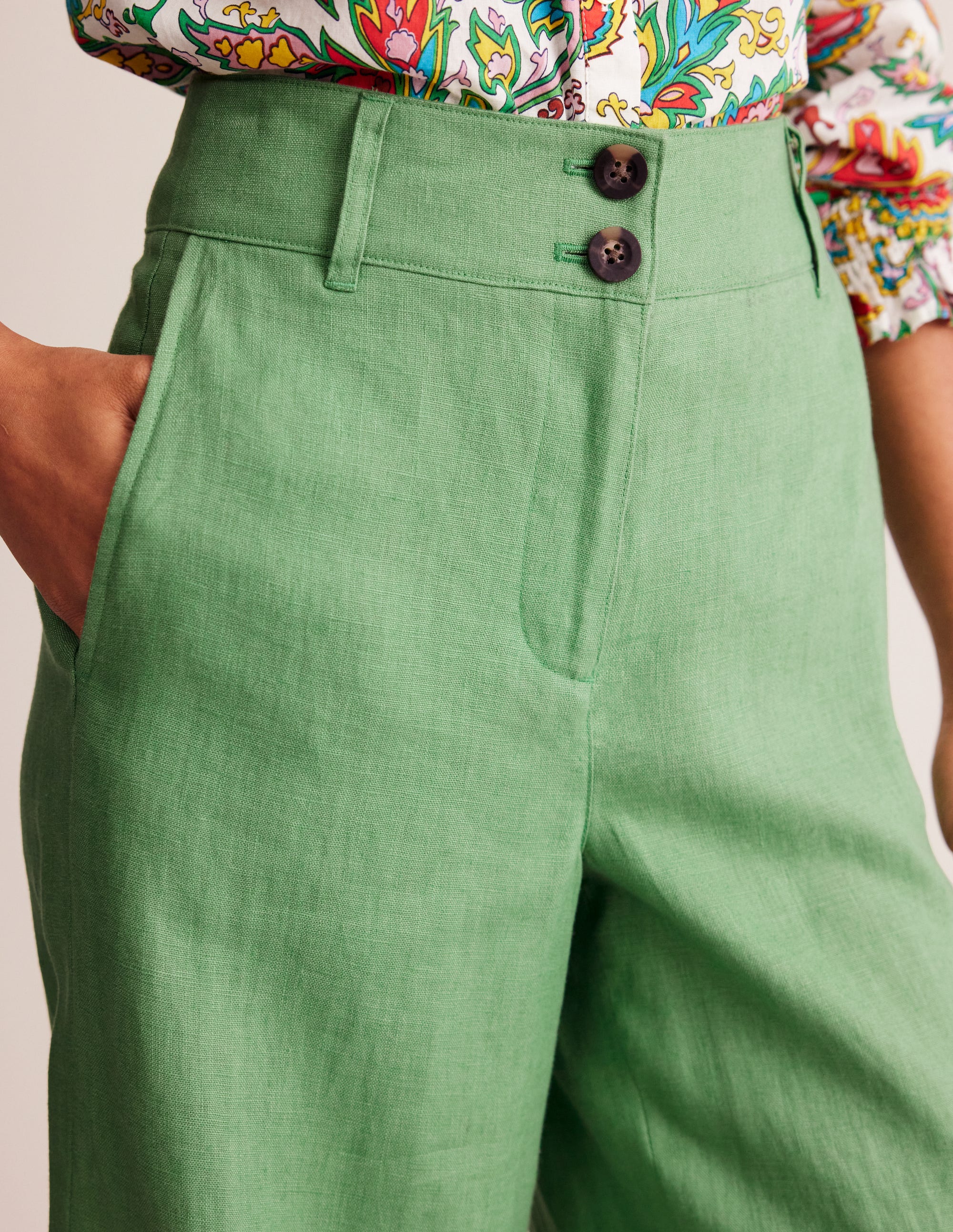 Westbourne Linen Crop Trousers-Stone Green - Image 2