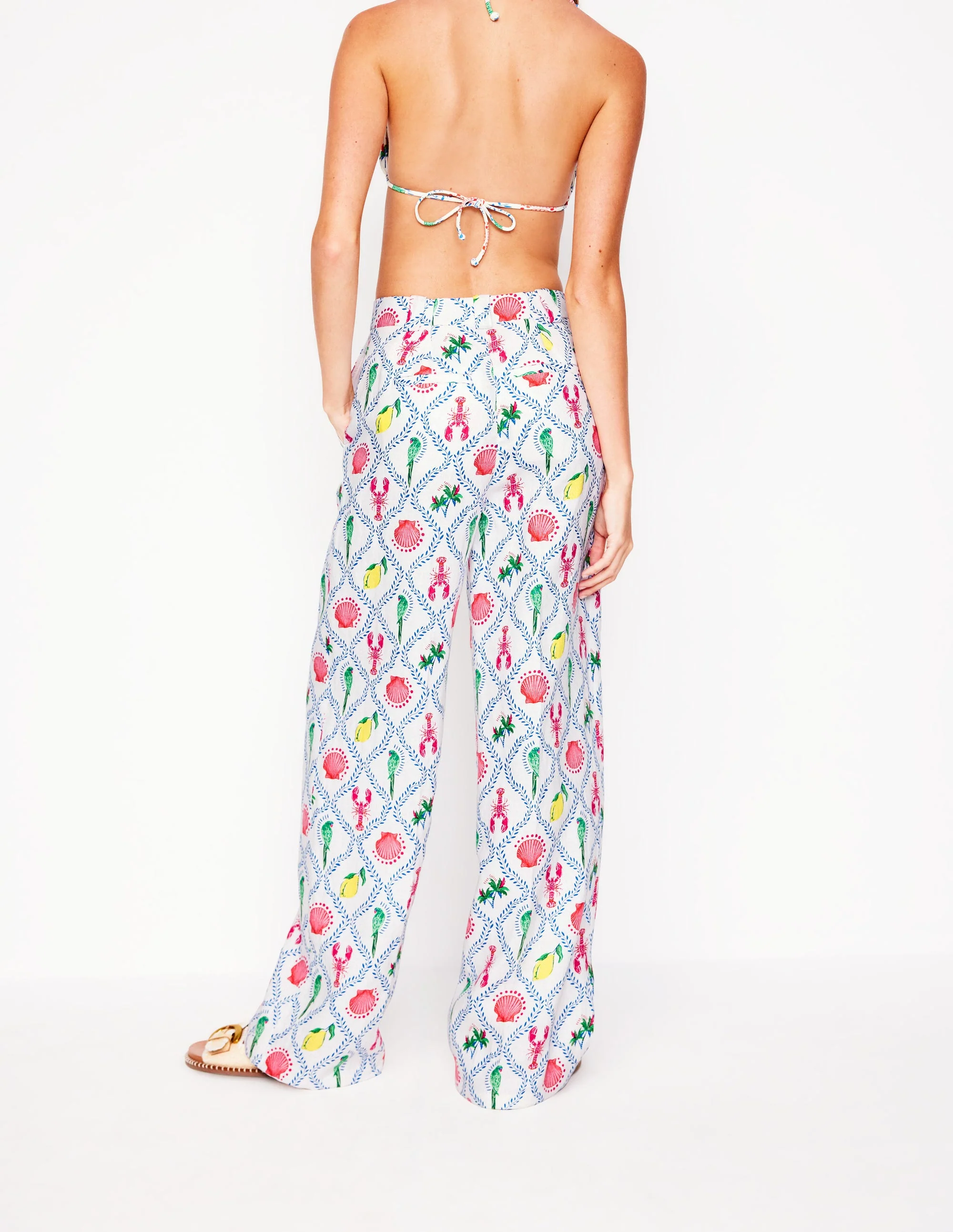 Westbourne Linen Trousers-Ivory, Tropical Bonanza Vine - Image 4